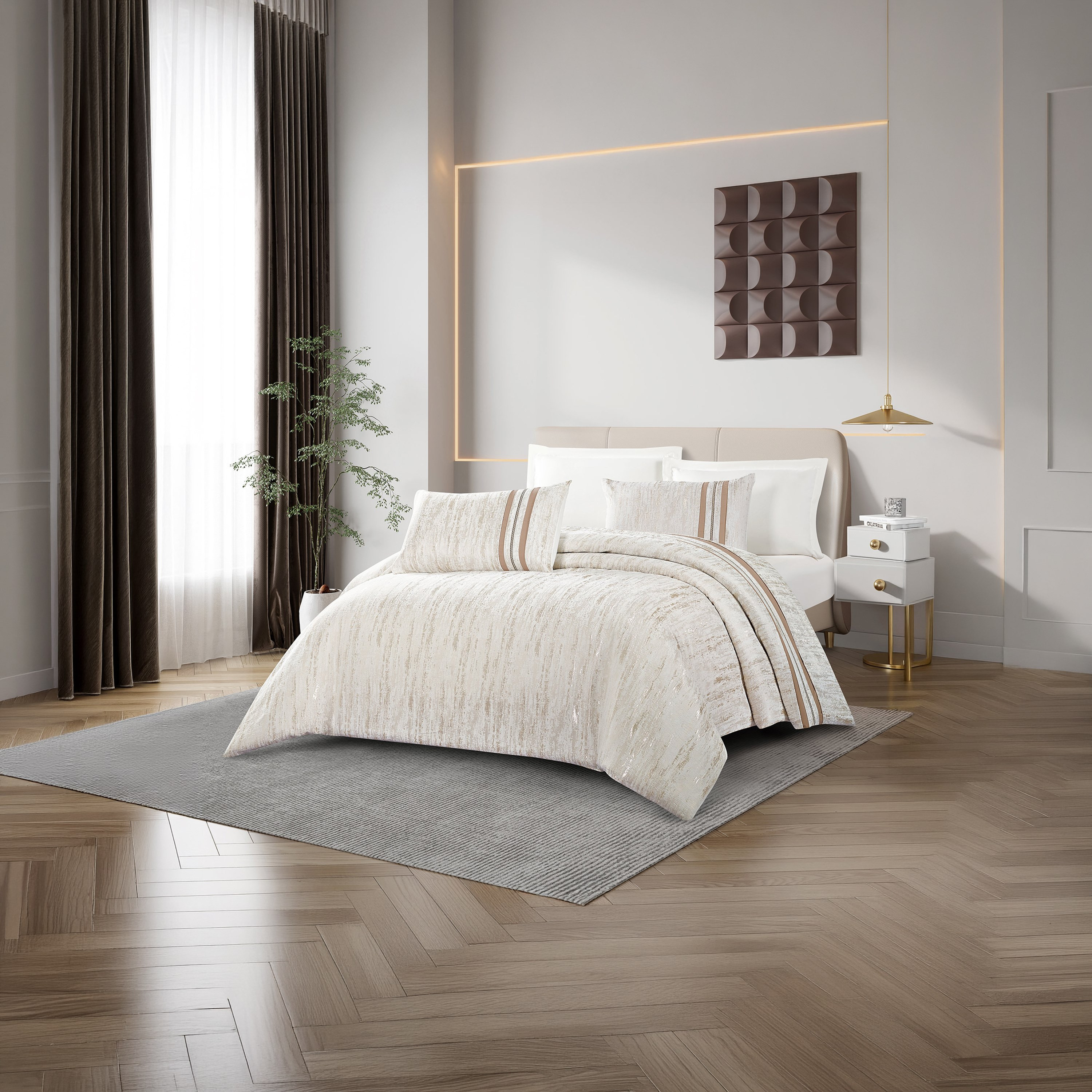 Lifestyle Chenille Super King Abstract All Season 6 Piece Comforter Set - 260x240cms-household-bedding-comfortersandbedspreads-comforters-image-1
