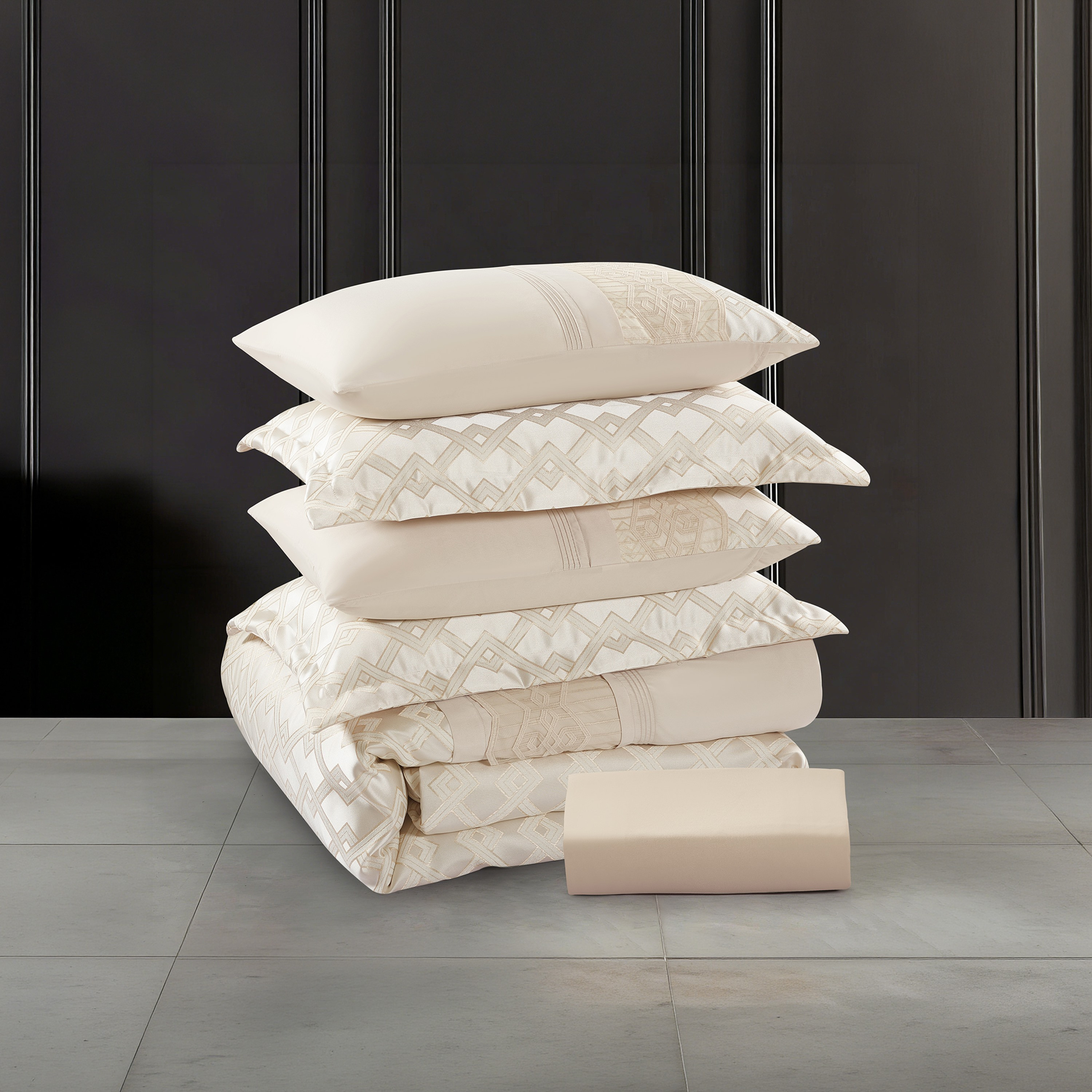 Lifestyle Jacquard Super King Geometric All Season 6 Piece Comforter Set - 260x240cms-household-bedding-comfortersandbedspreads-comforters-image-7