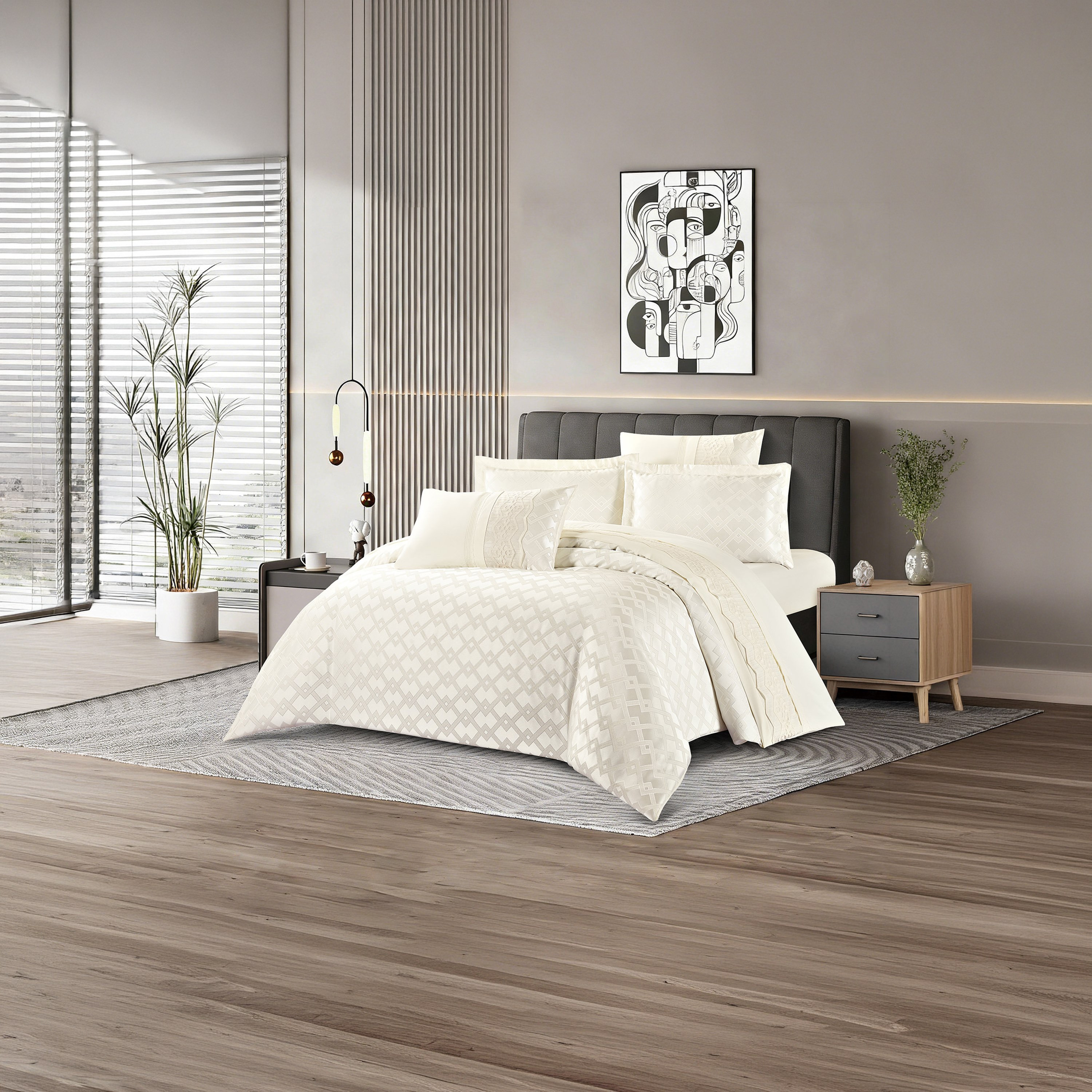 Lifestyle Jacquard Super King Geometric All Season 6 Piece Comforter Set - 260x240cms-household-bedding-comfortersandbedspreads-comforters-image-1