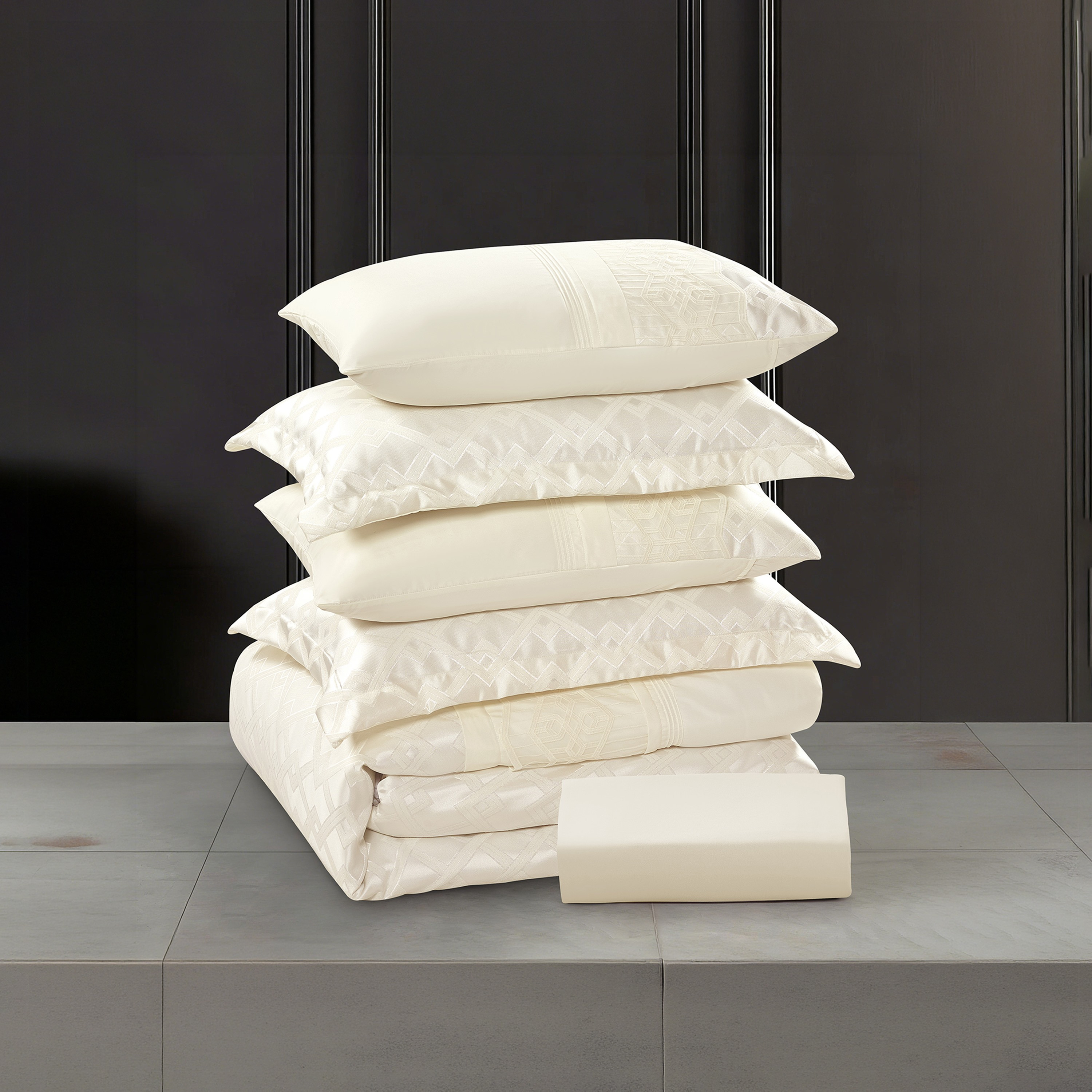 Lifestyle Jacquard Super King Geometric All Season 6 Piece Comforter Set - 260x240cms-household-bedding-comfortersandbedspreads-comforters-image-7