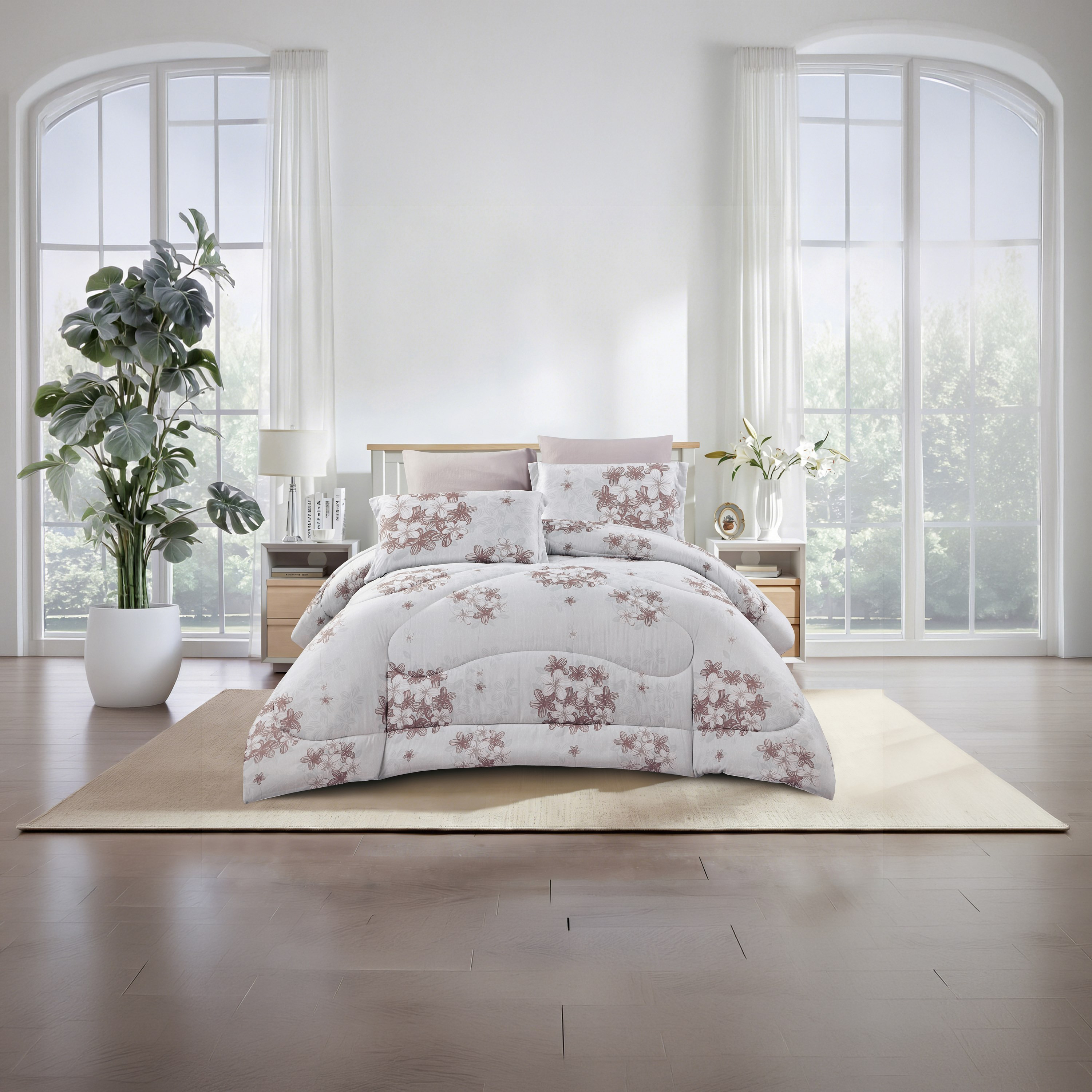 Lifestyle Super King Floral Print 6 Piece Reversible Comforter Set - 260x240cms-household-bedding-comfortersandbedspreads-comforters-image-1
