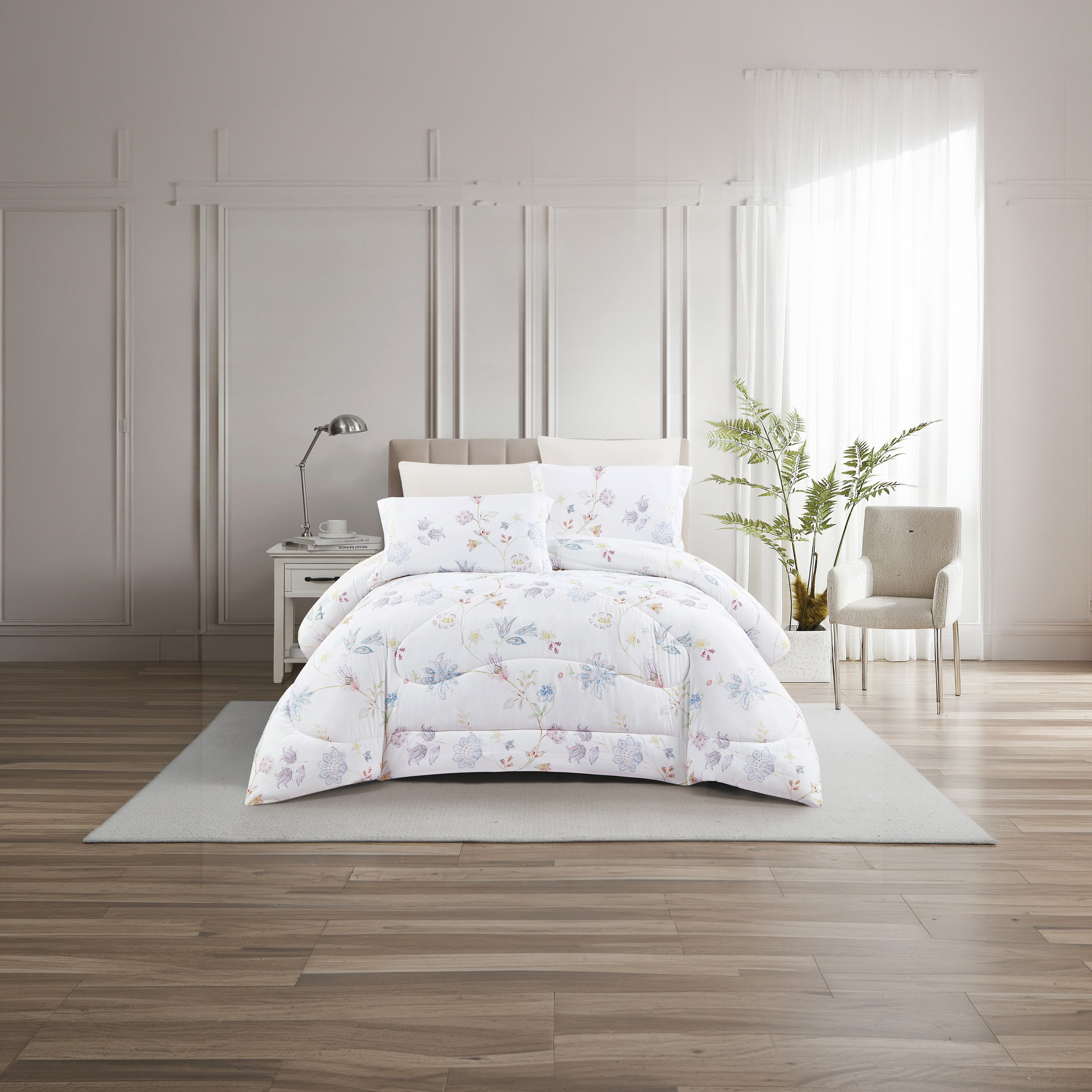 Lifestyle Super King Floral Print 6 Piece Reversible Comforter Set - 260x240cms-household-bedding-comfortersandbedspreads-comforters-image-1