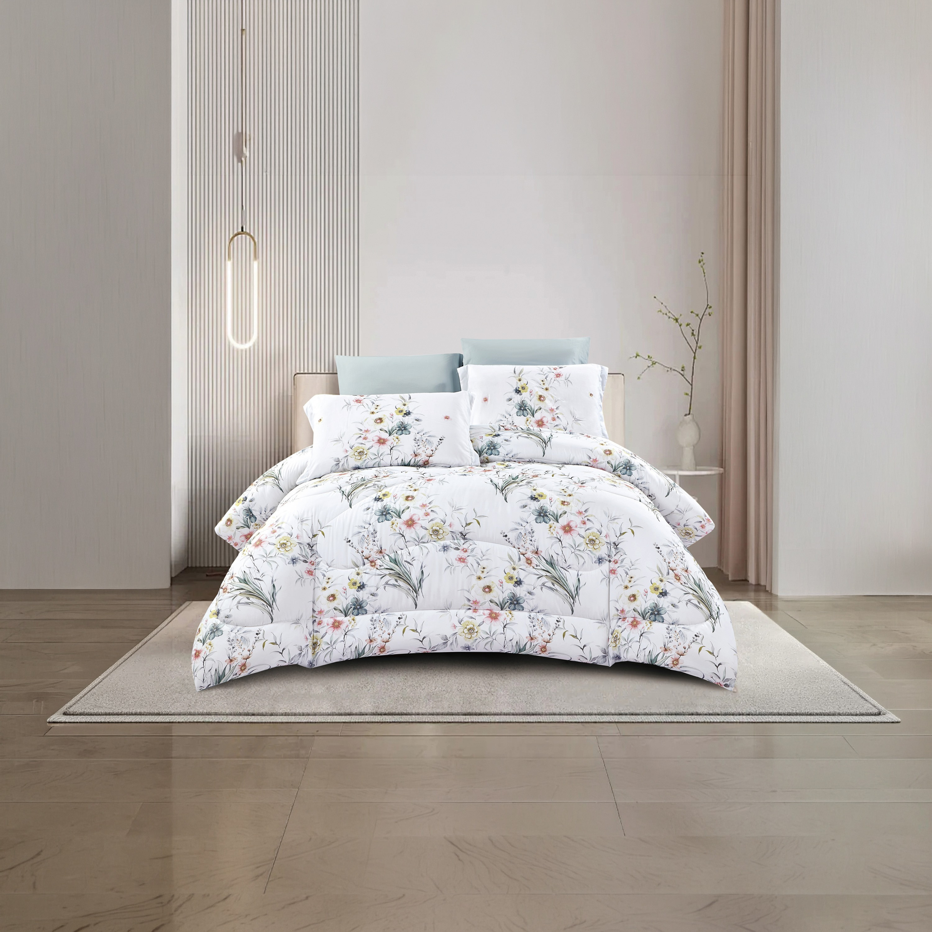 Lifestyle Super King Floral Print 6 Piece Reversible Comforter Set - 260x240cms-household-bedding-comfortersandbedspreads-comforters-image-1