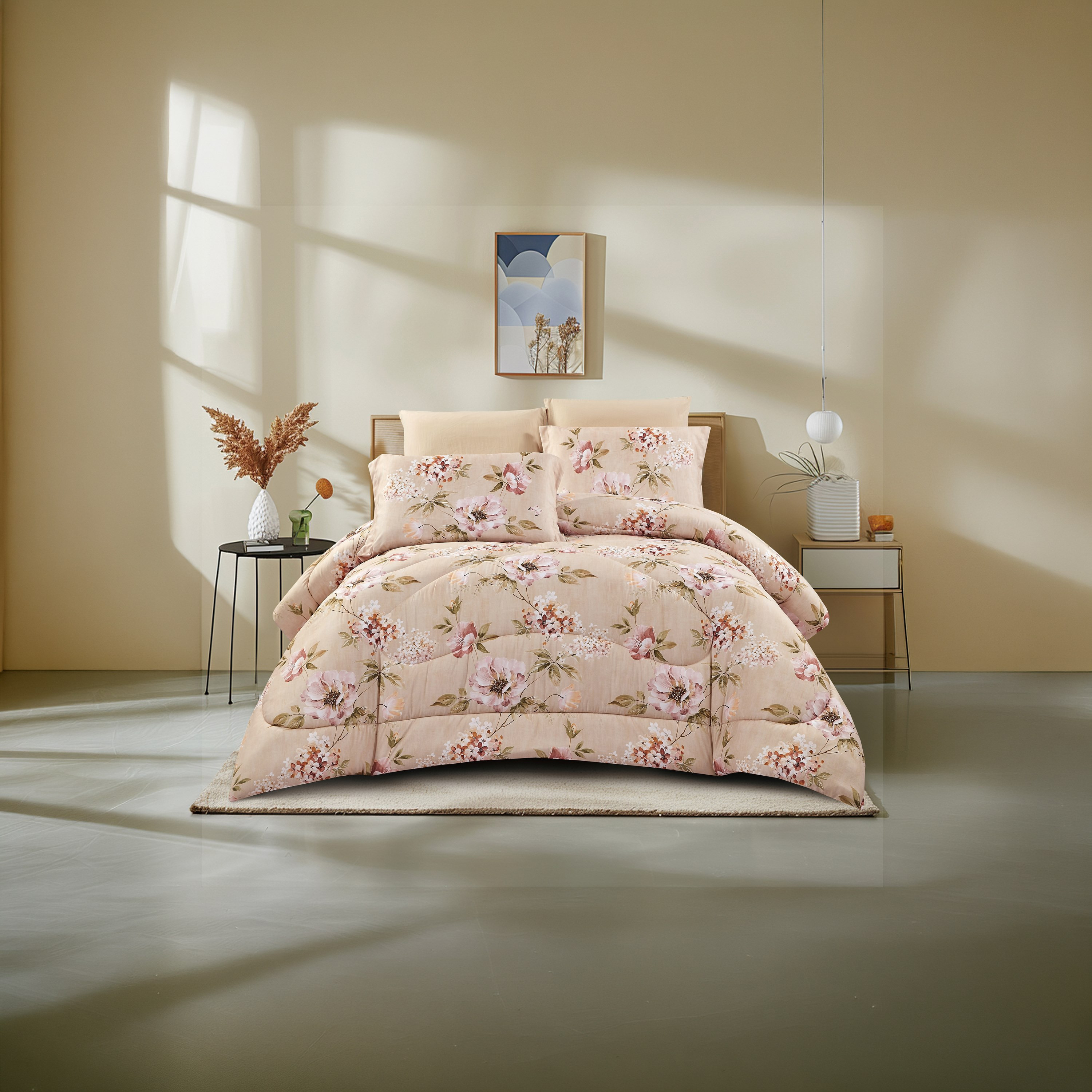 Lifestyle Super King Floral Print 6 Piece Reversible Comforter Set - 260x240cms-household-bedding-comfortersandbedspreads-comforters-image-1