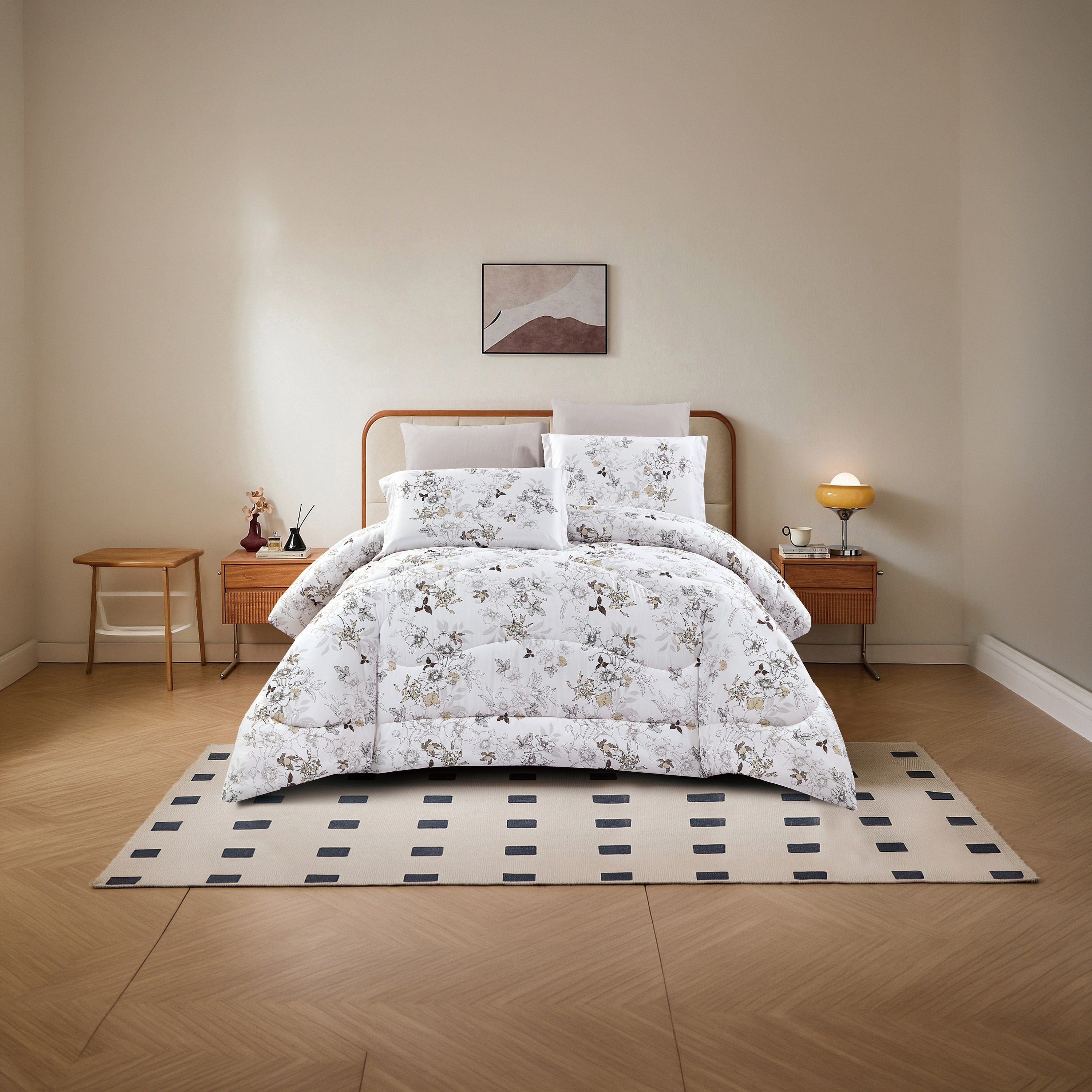 Lifestyle Super King Floral Print 6 Piece Reversible Comforter Set - 260x240cms-household-bedding-comfortersandbedspreads-comforters-image-1