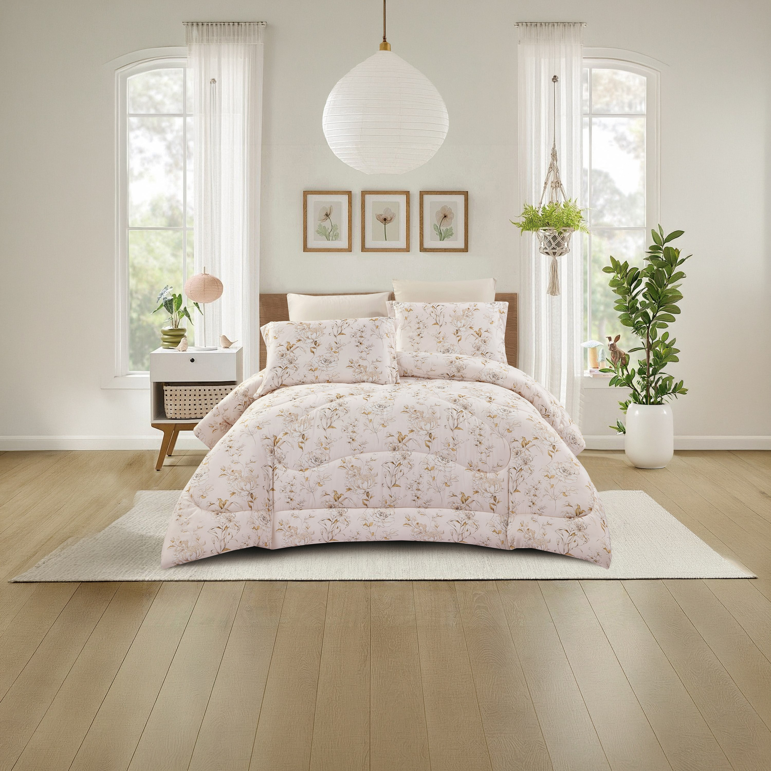 Lifestyle Super King Floral Print 6 Piece Reversible Comforter Set - 260x240cms-household-bedding-comfortersandbedspreads-comforters-image-1