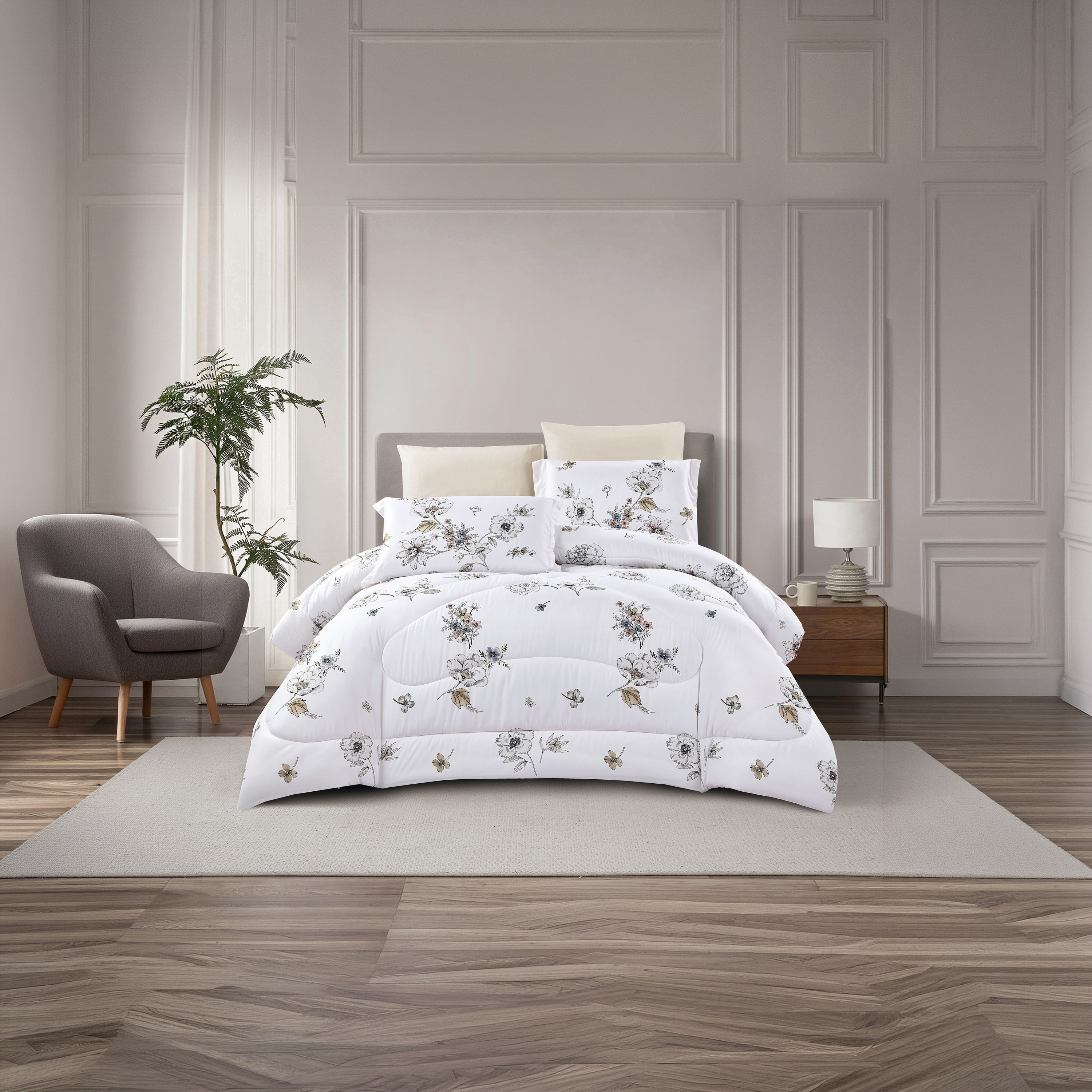 Lifestyle Super King Floral Print 6 Piece Reversible Comforter Set - 260x240cms-household-bedding-comfortersandbedspreads-comforters-image-1