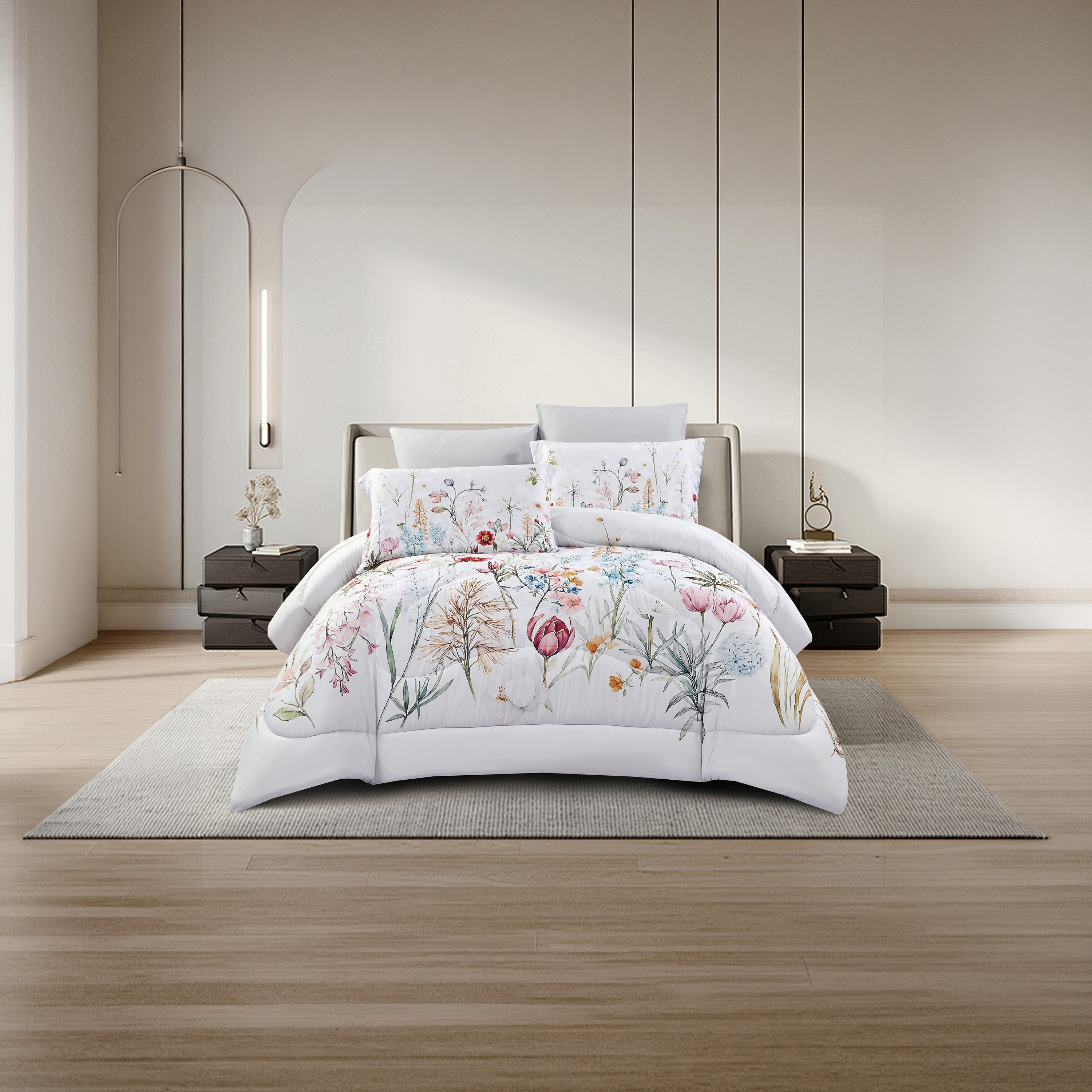 Lifestyle Super King Floral Print 6 Piece Reversible Comforter Set - 260x240cms-household-bedding-comfortersandbedspreads-comforters-image-1