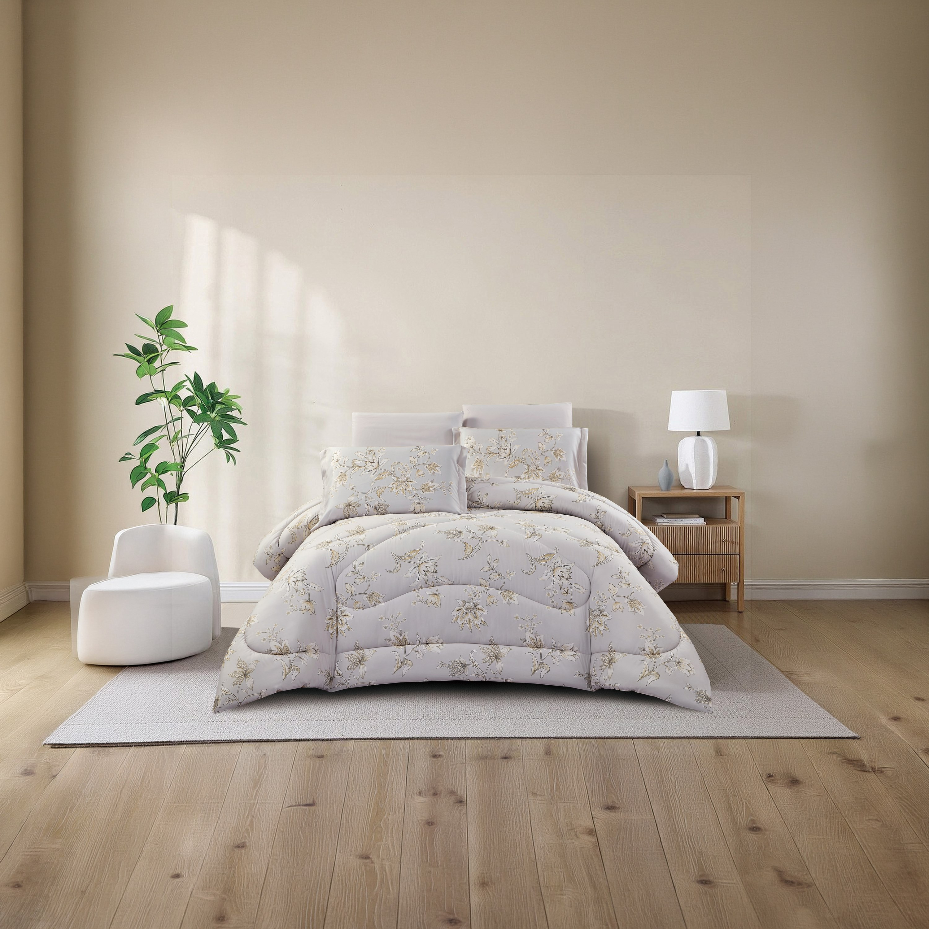 Lifestyle Super King Floral Print 6 Piece Reversible Comforter Set - 260x240cms-household-bedding-comfortersandbedspreads-comforters-image-1