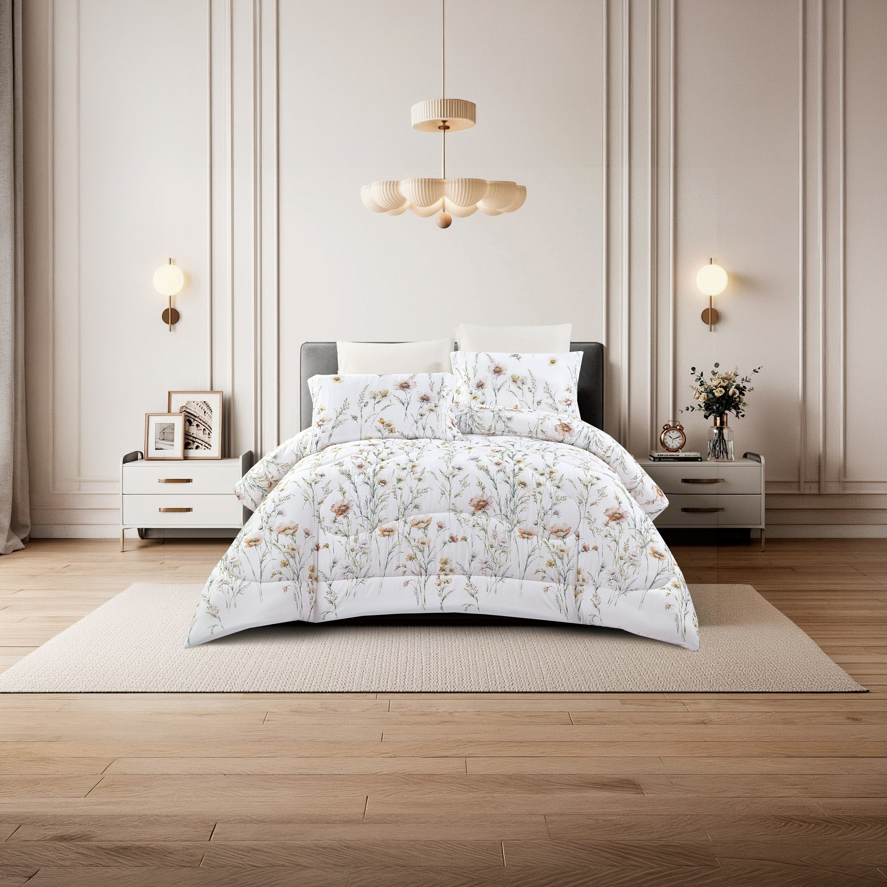 Lifestyle Super King Floral Print 6 Piece Reversible Comforter Set - 260x240cms-household-bedding-comfortersandbedspreads-comforters-image-1