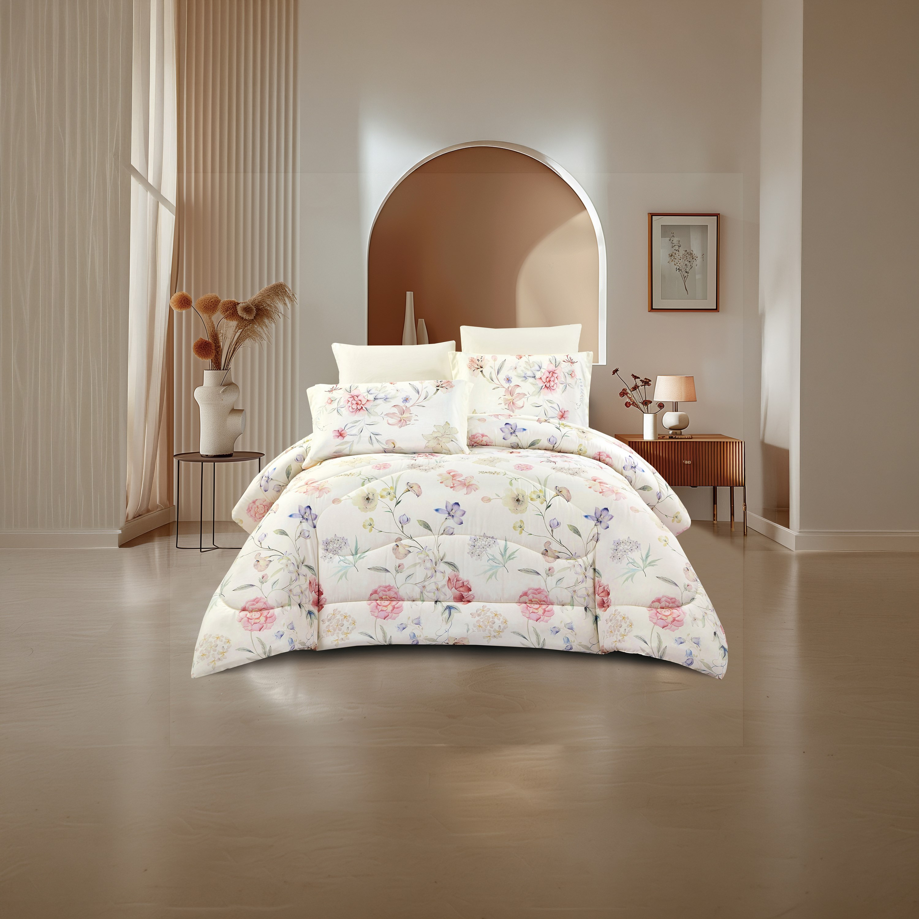Lifestyle Super King Floral Print 6 Piece Reversible Comforter Set - 260x240cms-household-bedding-comfortersandbedspreads-comforters-image-1