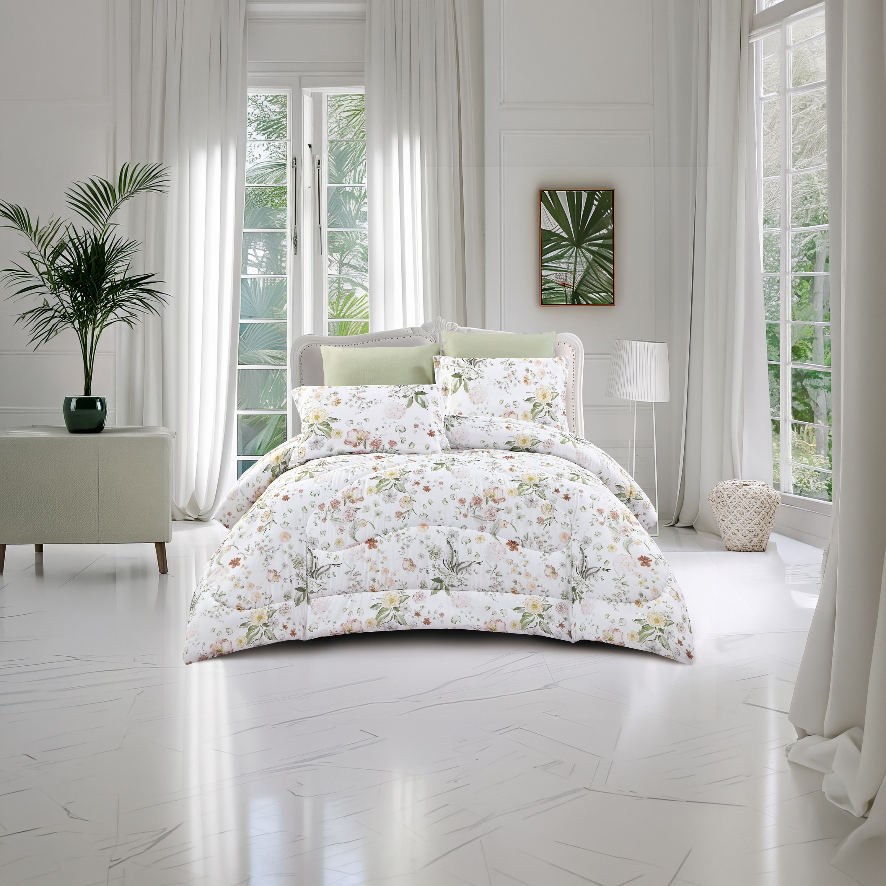 Lifestyle Super King Floral Print 6 Piece Reversible Comforter Set - 260x240cms-household-bedding-comfortersandbedspreads-comforters-image-1