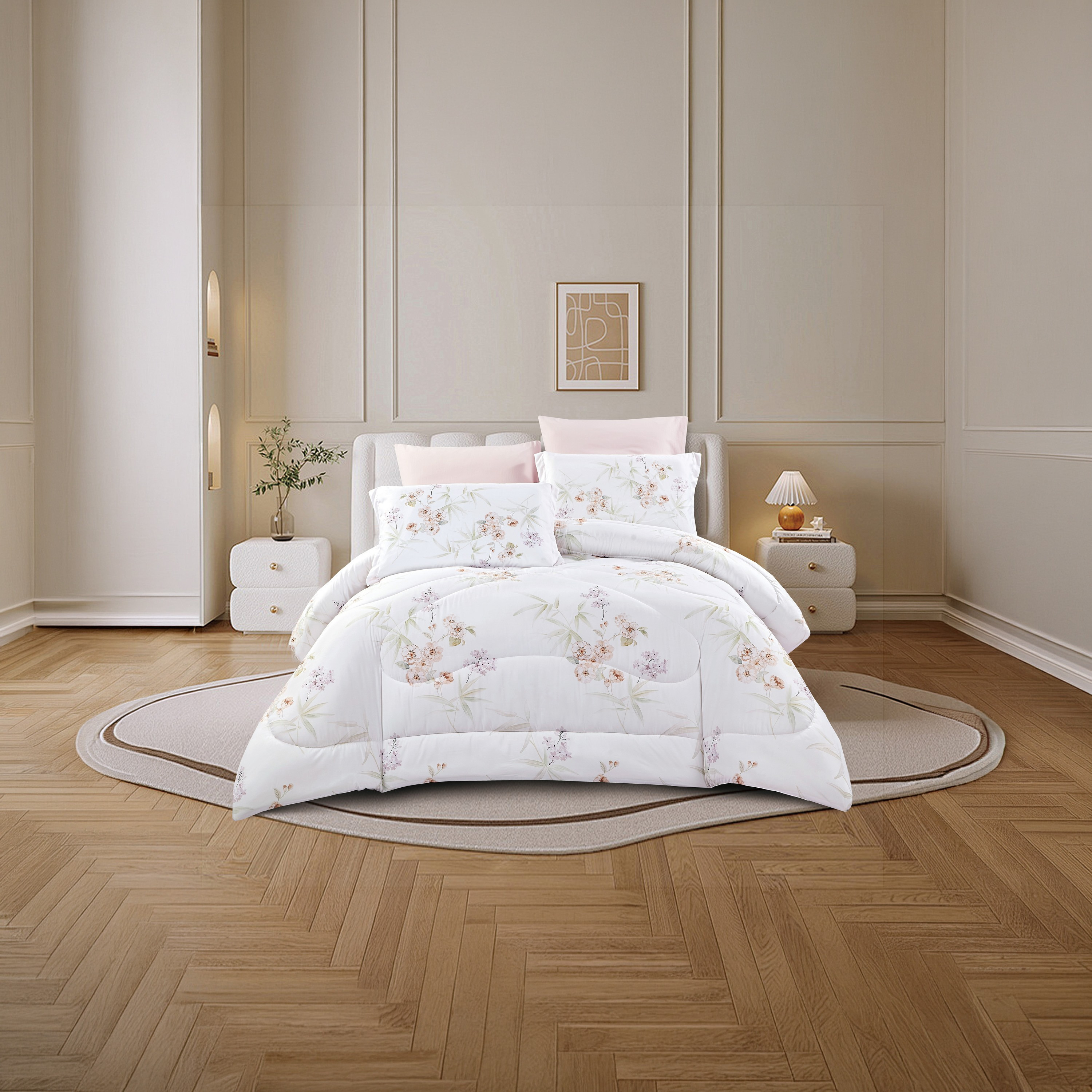 Lifestyle Super King Floral Print 6 Piece Reversible Comforter Set - 260x240cms-household-bedding-comfortersandbedspreads-comforters-image-1