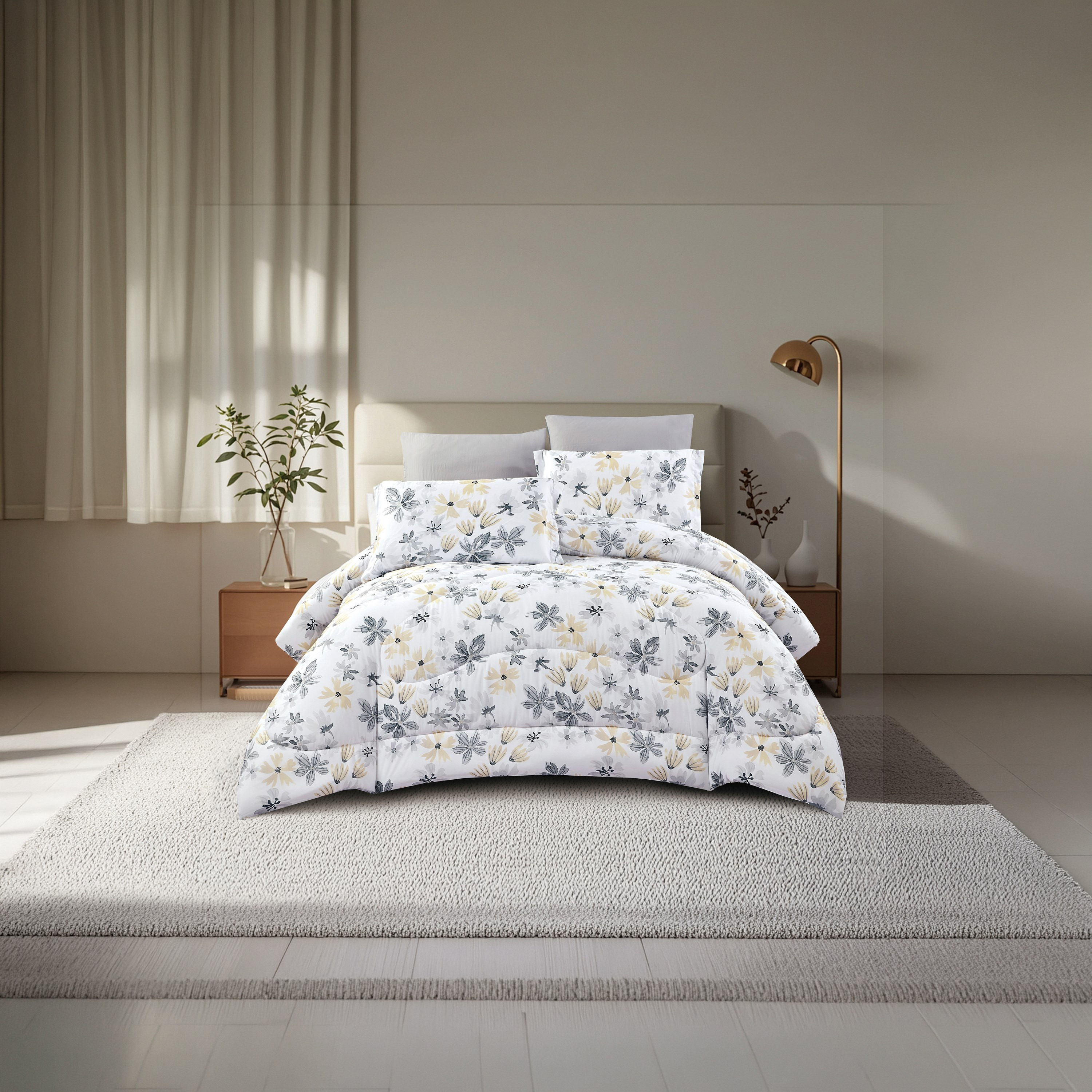 Lifestyle Super King Floral Print 6 Piece Reversible Comforter Set - 260x240cms-household-bedding-comfortersandbedspreads-comforters-image-1
