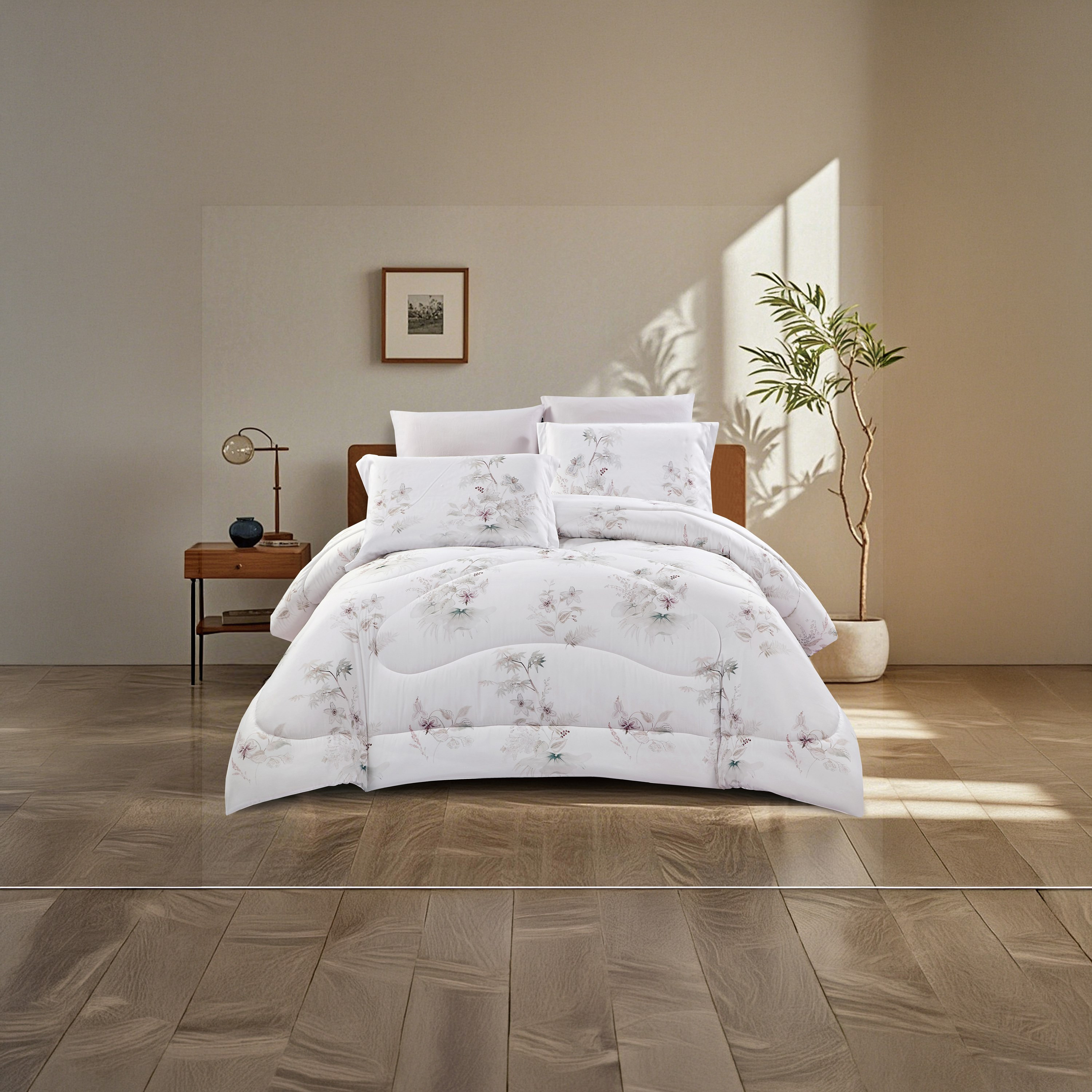 Lifestyle Super King Floral Print 6 Piece Reversible Comforter Set - 260x240cms-household-bedding-comfortersandbedspreads-comforters-image-1