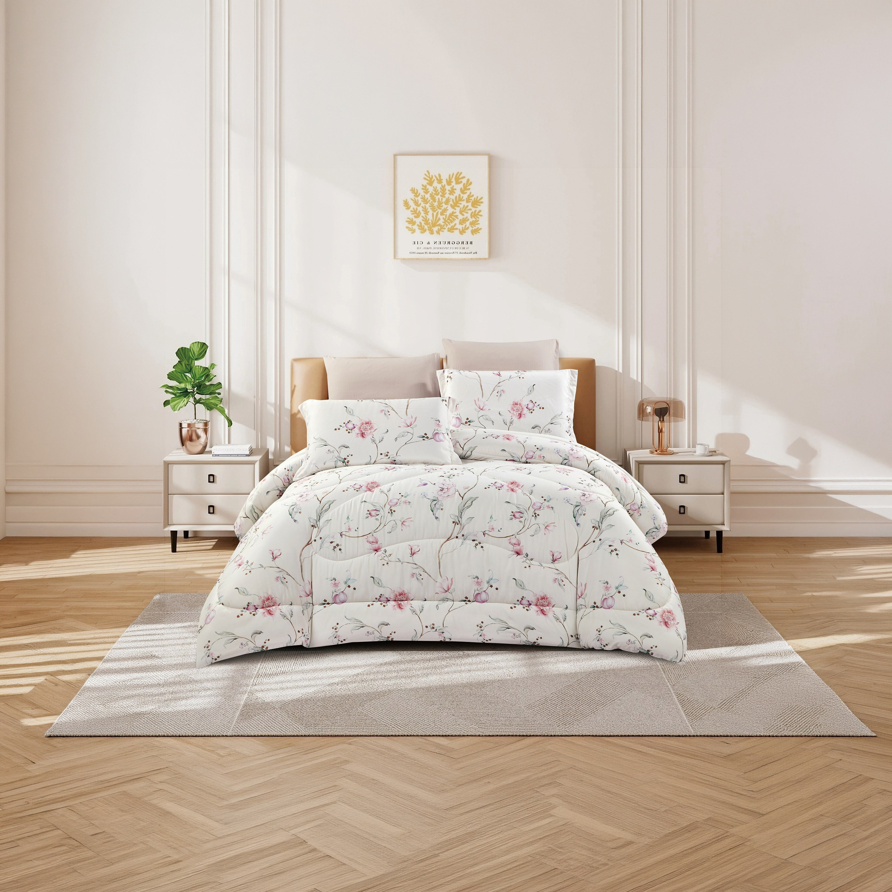 Lifestyle Super King Floral Print 6 Piece Reversible Comforter Set - 260x240cms-household-bedding-comfortersandbedspreads-comforters-image-1