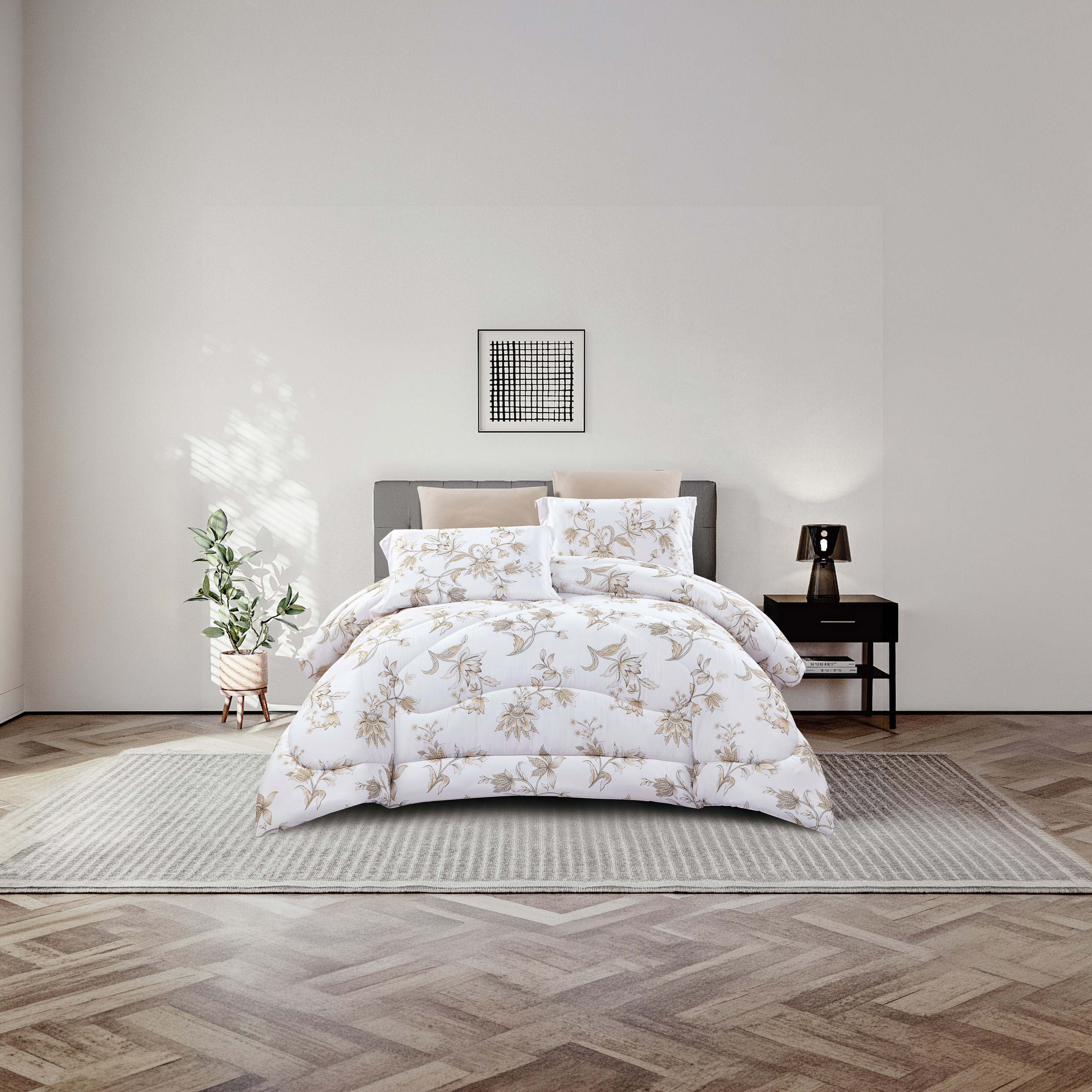 Lifestyle Super King Floral Print 6 Piece Reversible Comforter Set - 260x240cms-household-bedding-comfortersandbedspreads-comforters-image-1