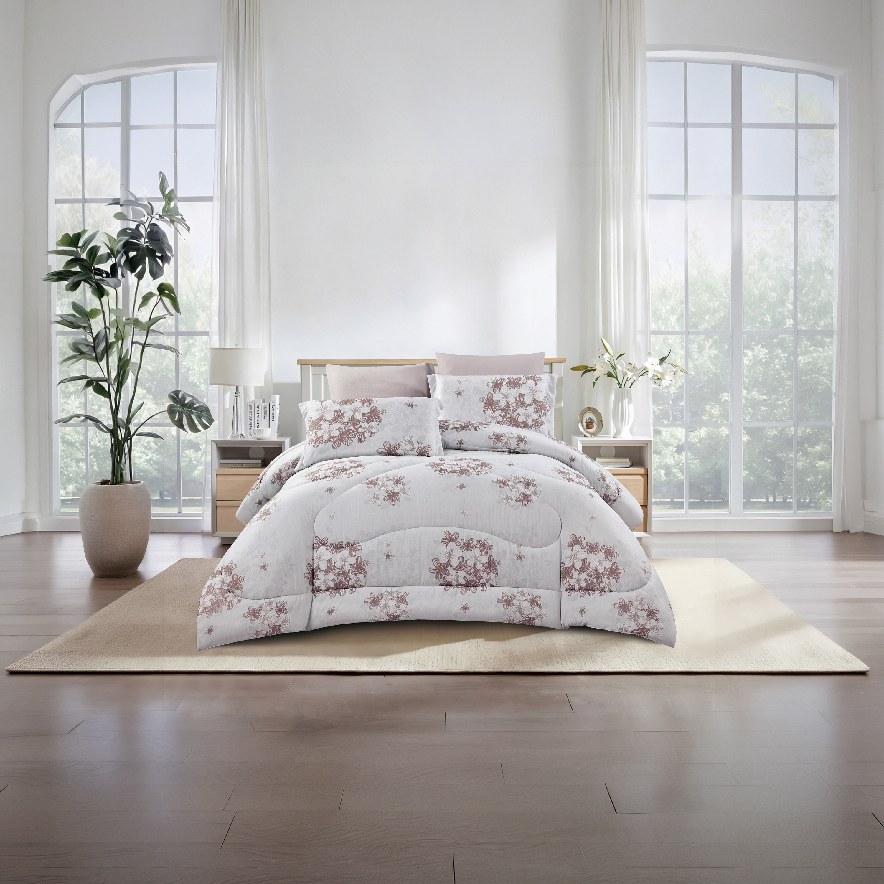 Lifestyle Queen Floral Print 4 Piece Reversible Comforter Set - 170x240cms-household-bedding-comfortersandbedspreads-comforters-image-1