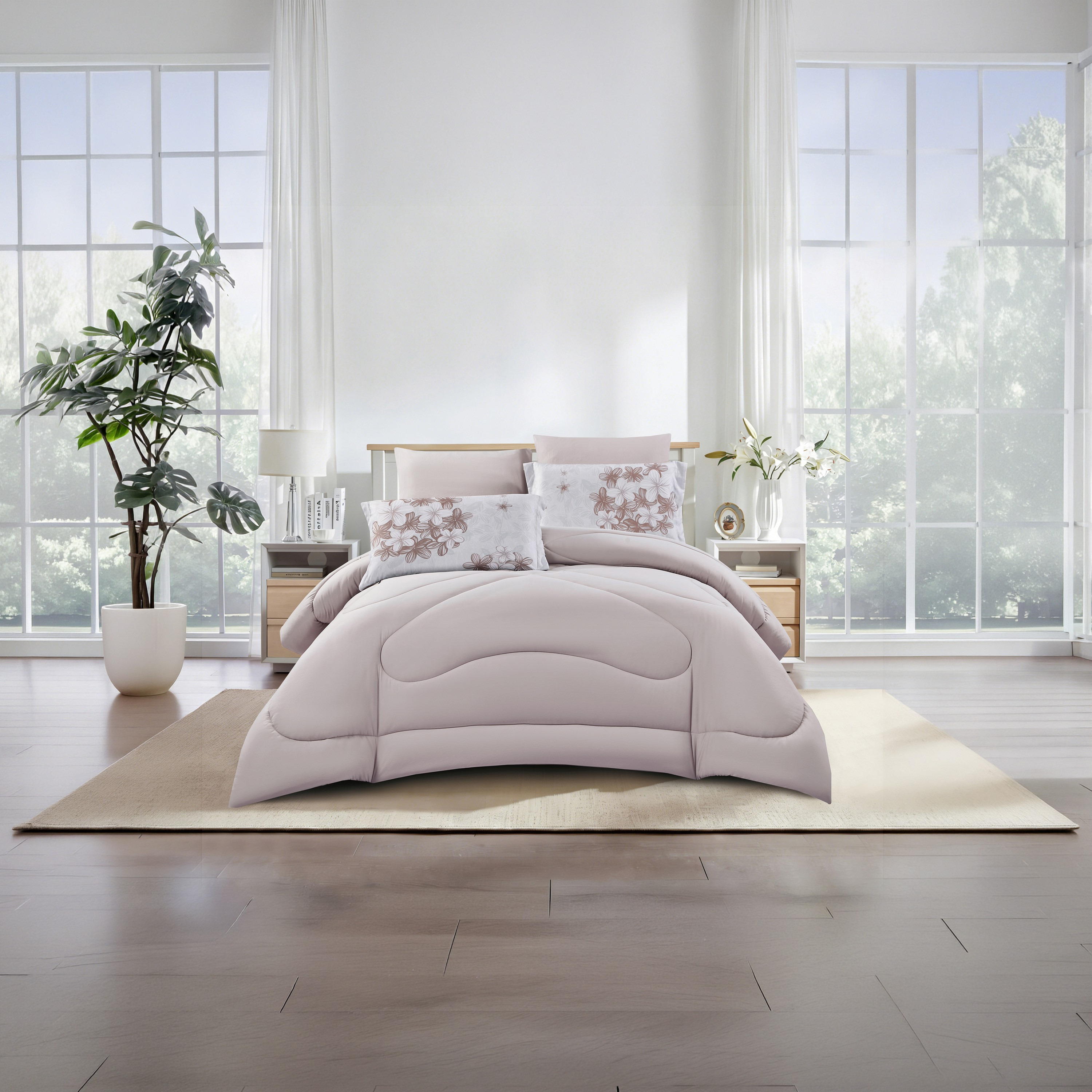 Lifestyle Queen Floral Print 4 Piece Reversible Comforter Set - 170x240cms-household-bedding-comfortersandbedspreads-comforters-image-2