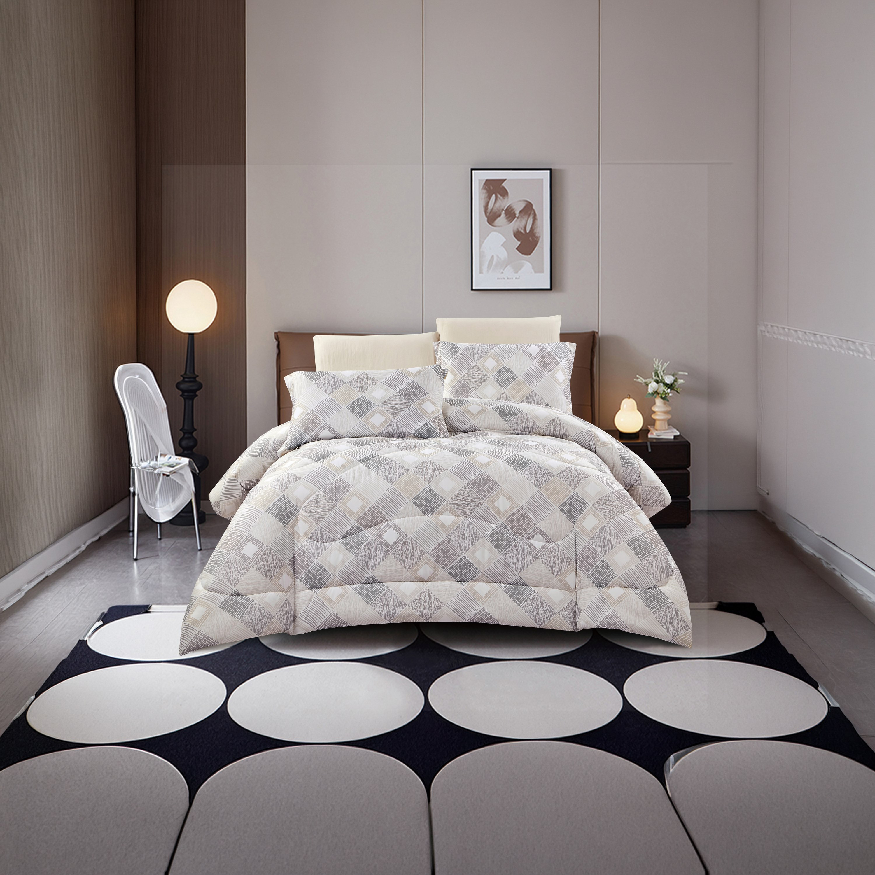 Lifestyle Queen Geometric 4 Piece Reversible Comforter Set -170x240cms-household-bedding-comfortersandbedspreads-comforters-image-1