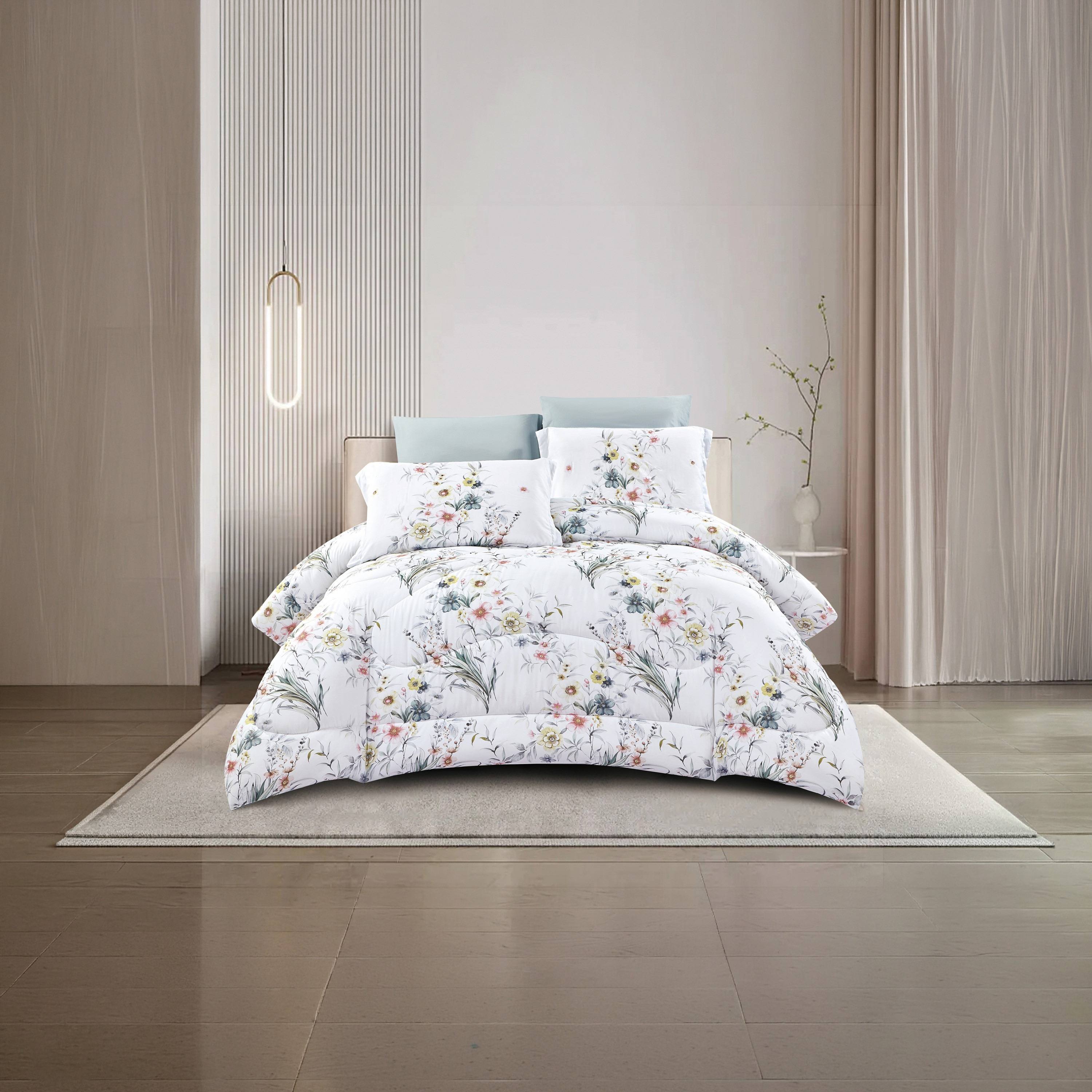 Lifestyle Queen Floral Print 4 Piece Reversible Comforter Set - 170x240cms-household-bedding-comfortersandbedspreads-comforters-image-1