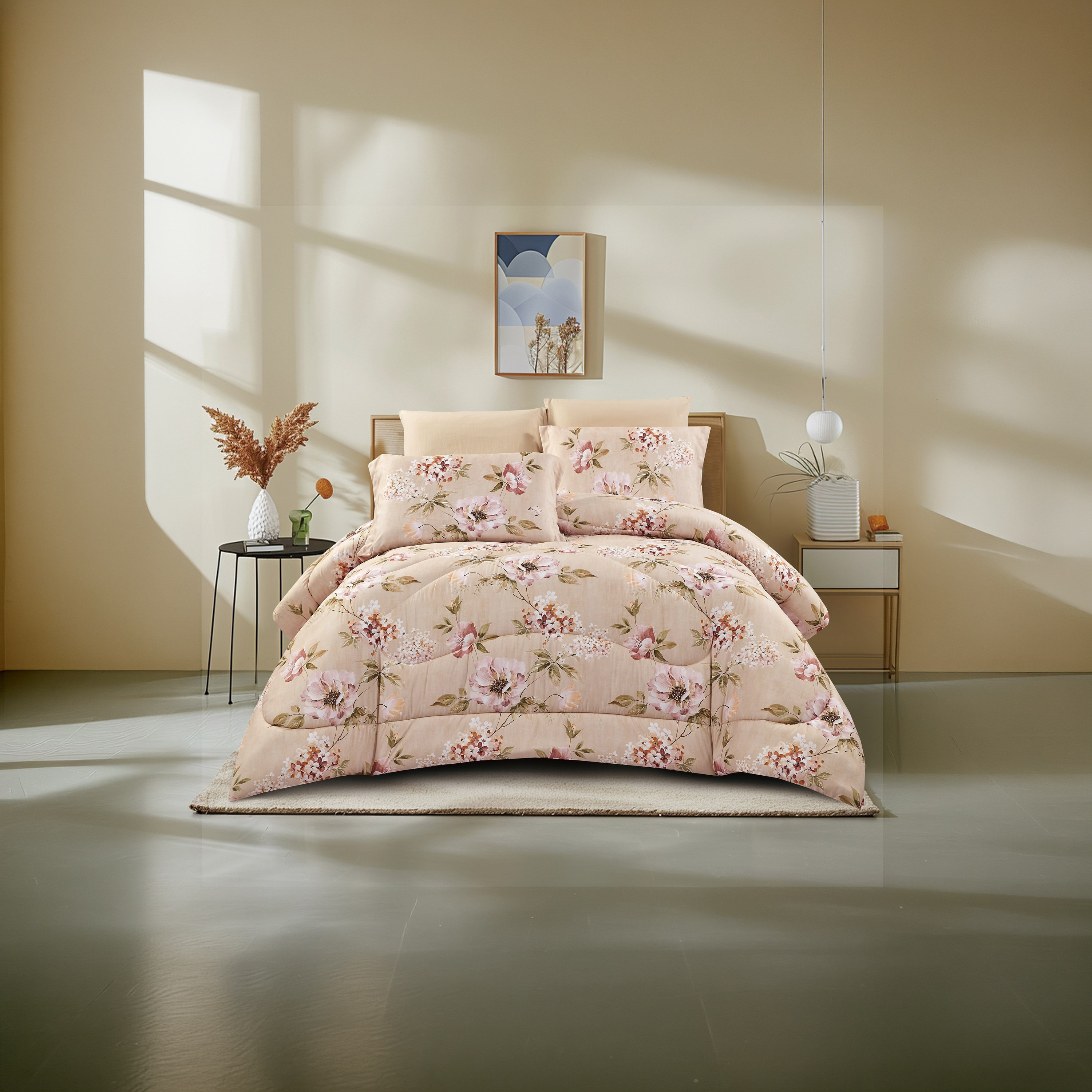 Lifestyle Queen Floral Print 4 Piece Reversible Comforter Set - 170x240cms-household-bedding-comfortersandbedspreads-comforters-image-1