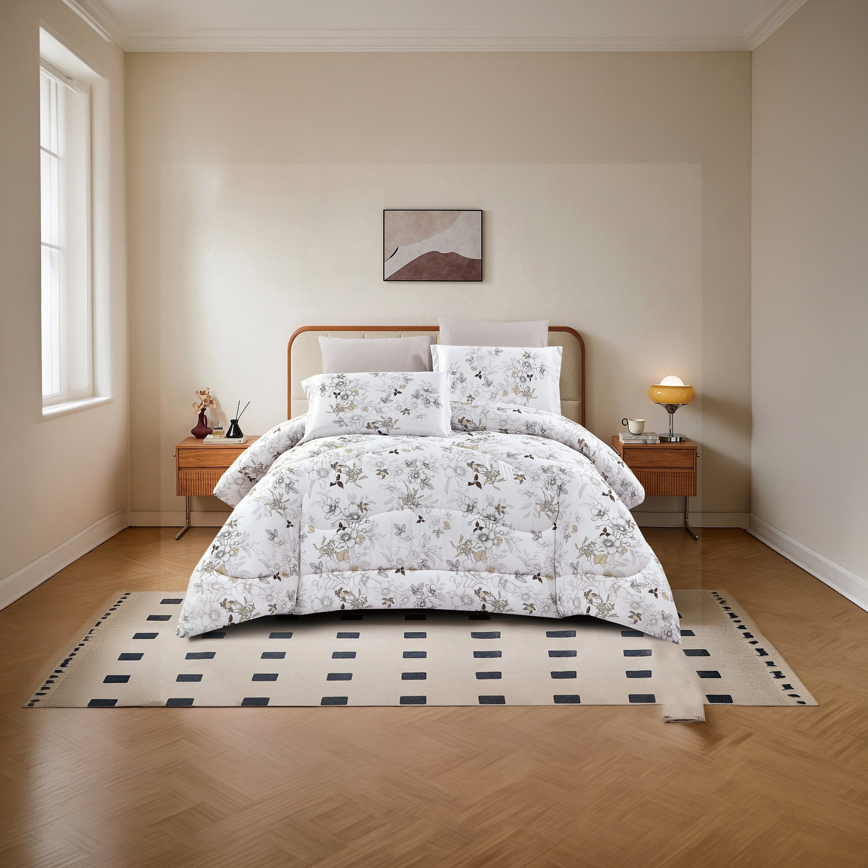 Lifestyle Queen Floral Print 4 Piece Reversible Comforter Set - 170x240cms-household-bedding-comfortersandbedspreads-comforters-image-1
