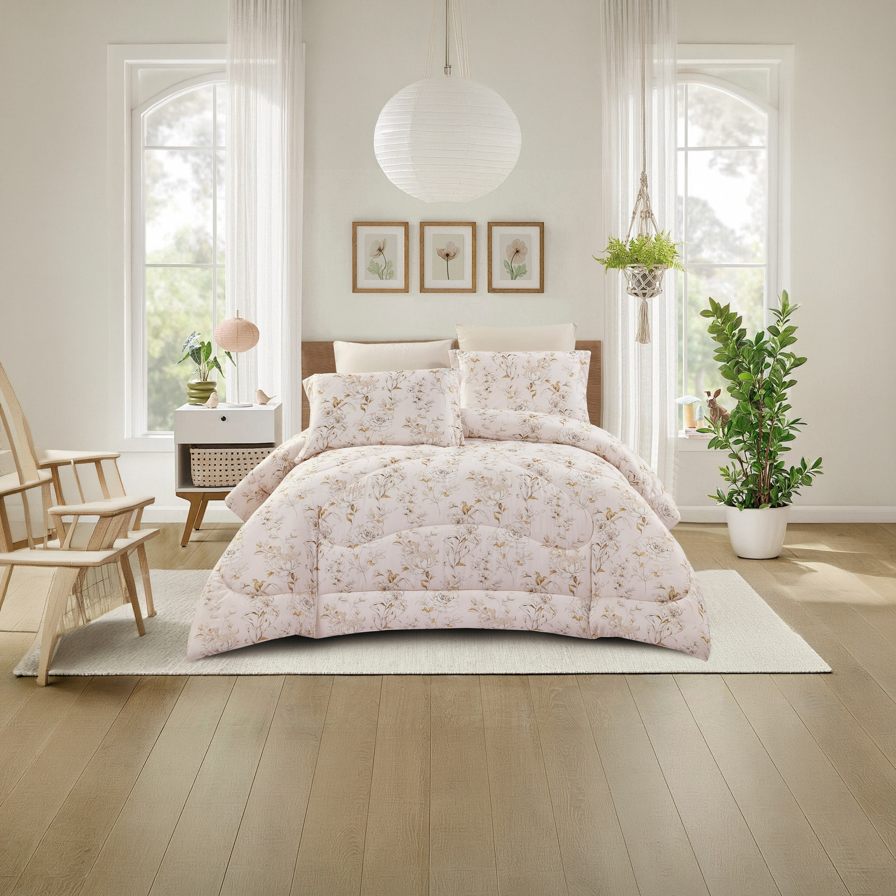 Lifestyle Queen Floral Print 4 Piece Reversible Comforter Set - 170x240cms-household-bedding-comfortersandbedspreads-comforters-image-1