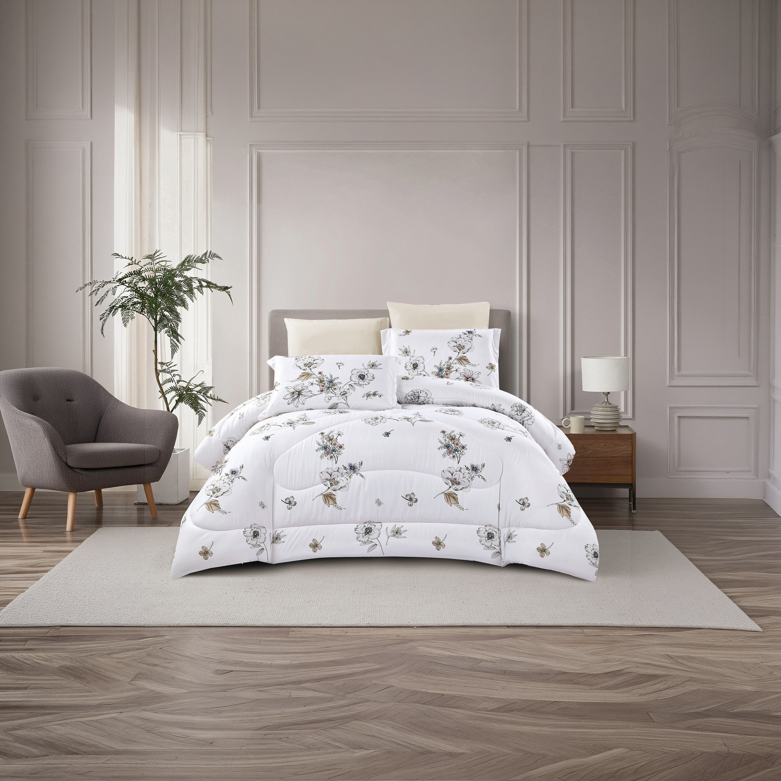 Lifestyle Queen Floral Print 4 Piece Reversible Comforter Set - 170x240cms-household-bedding-comfortersandbedspreads-comforters-image-1