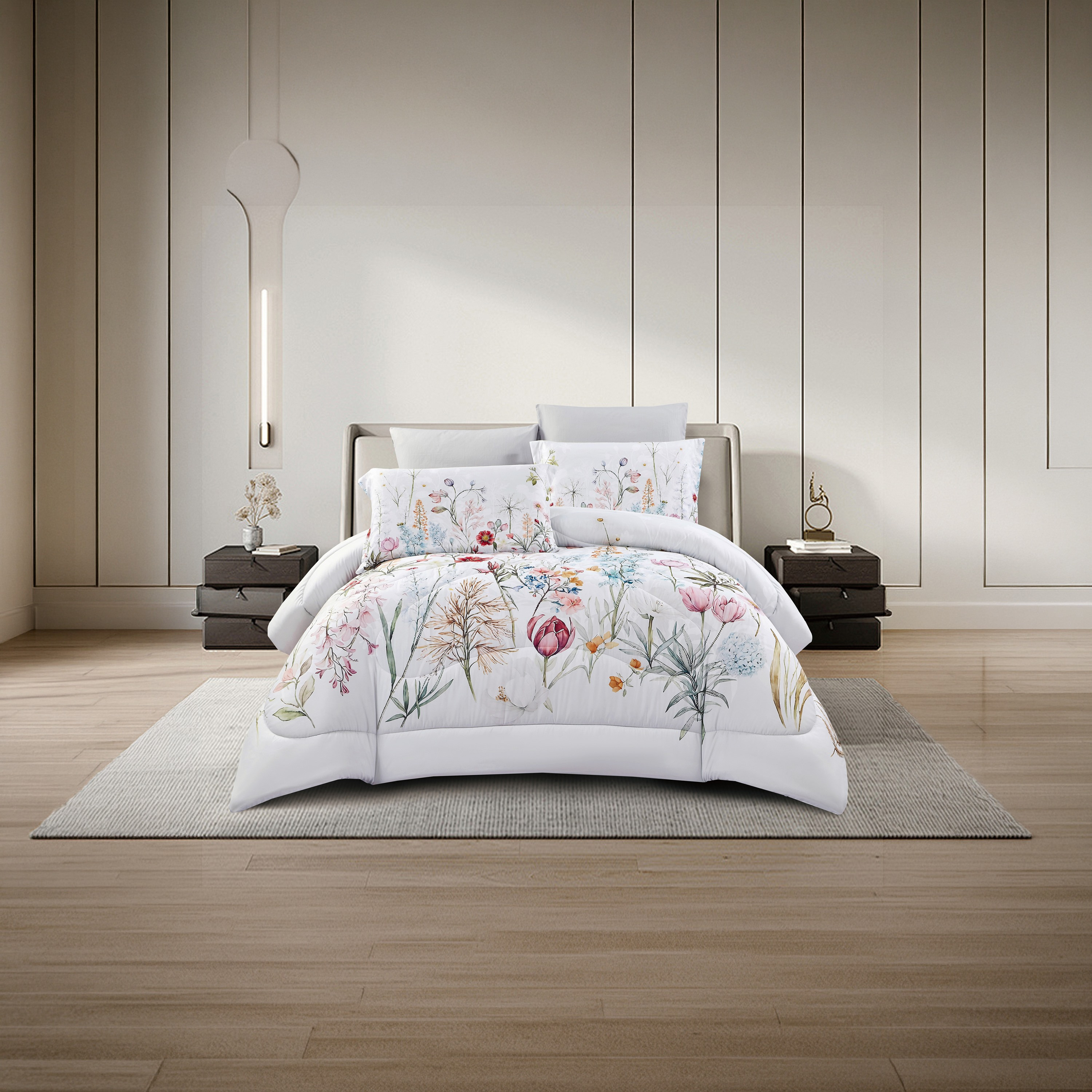 Lifestyle Queen Floral Print 4 Piece Reversible Comforter Set - 170x240cms-household-bedding-comfortersandbedspreads-comforters-image-1