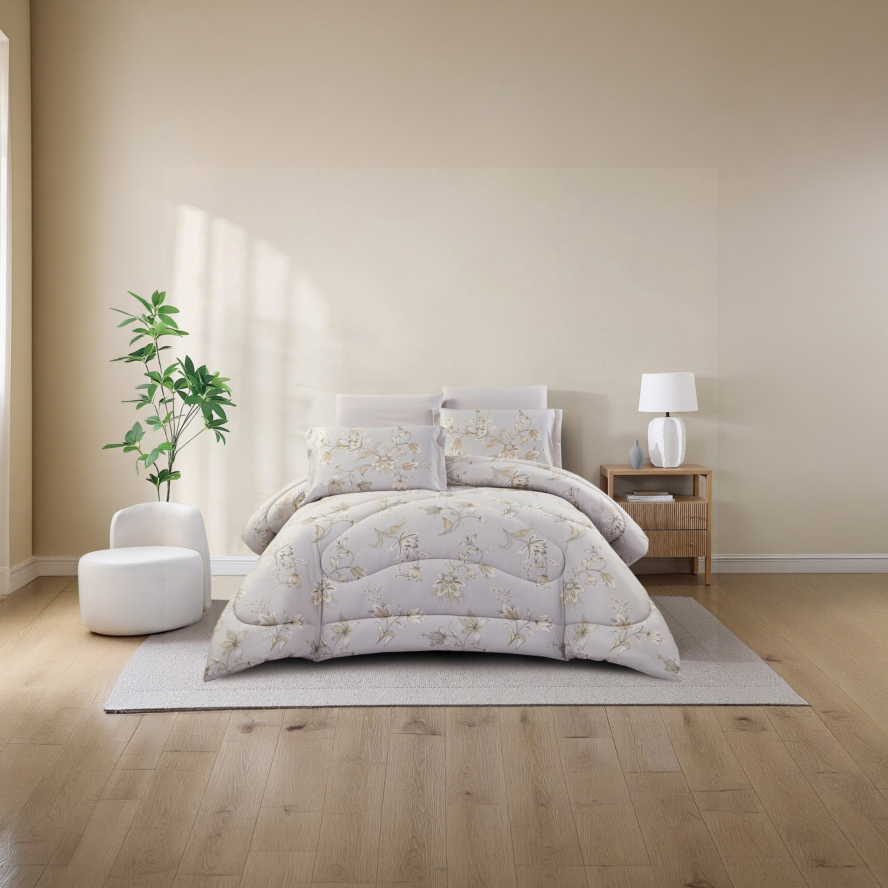 Lifestyle Queen Floral Print 4 Piece Reversible Comforter Set - 170x240cms-household-bedding-comfortersandbedspreads-comforters-image-1