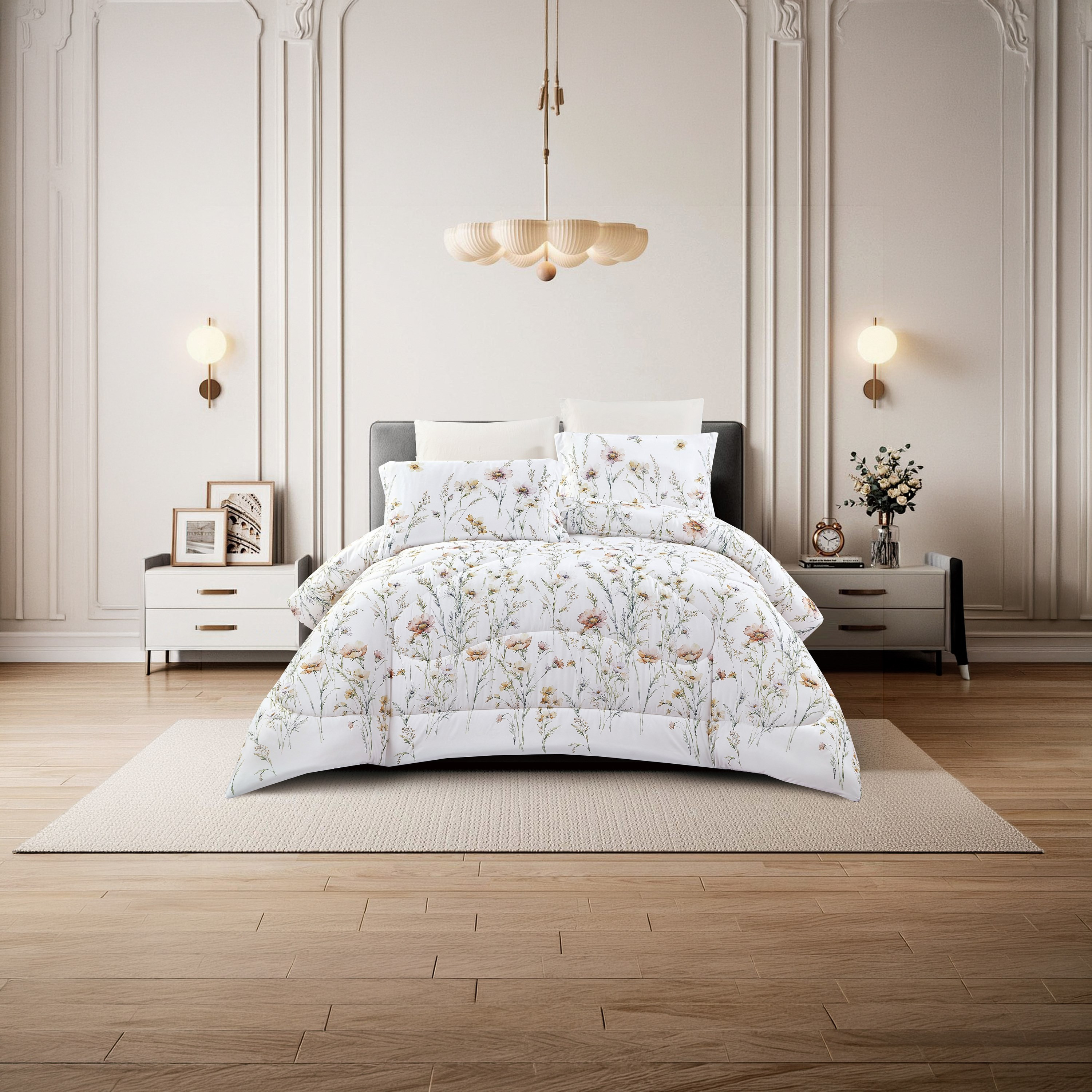 طقم لحاف قابل للعكس من 4 قطع بنقشة زهور من لايف ستايل كوين - 170 × 240 سم-household-bedding-comfortersandbedspreads-comforters-image-1