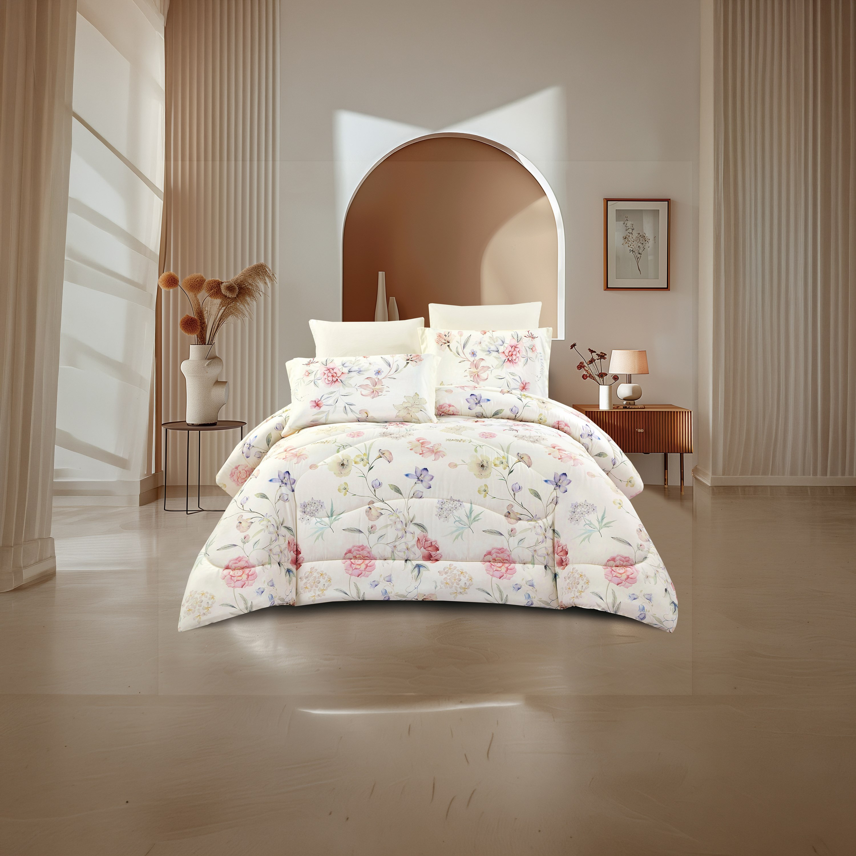 طقم لحاف قابل للعكس من 4 قطع بنقشة زهور من لايف ستايل كوين - 170 × 240 سم-household-bedding-comfortersandbedspreads-comforters-image-1