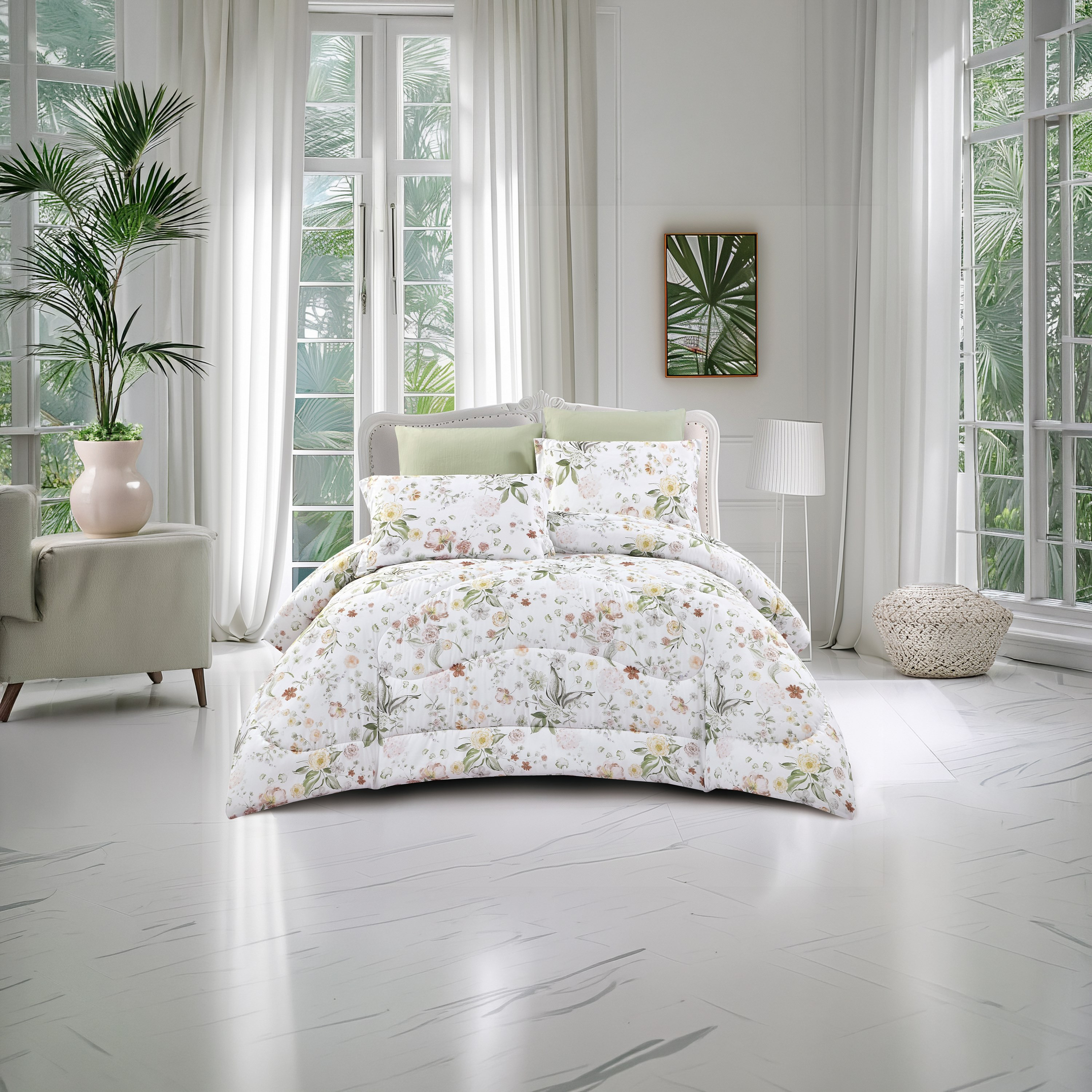 Lifestyle Queen Floral Print 4 Piece Reversible Comforter Set - 170x240cms-household-bedding-comfortersandbedspreads-comforters-image-1