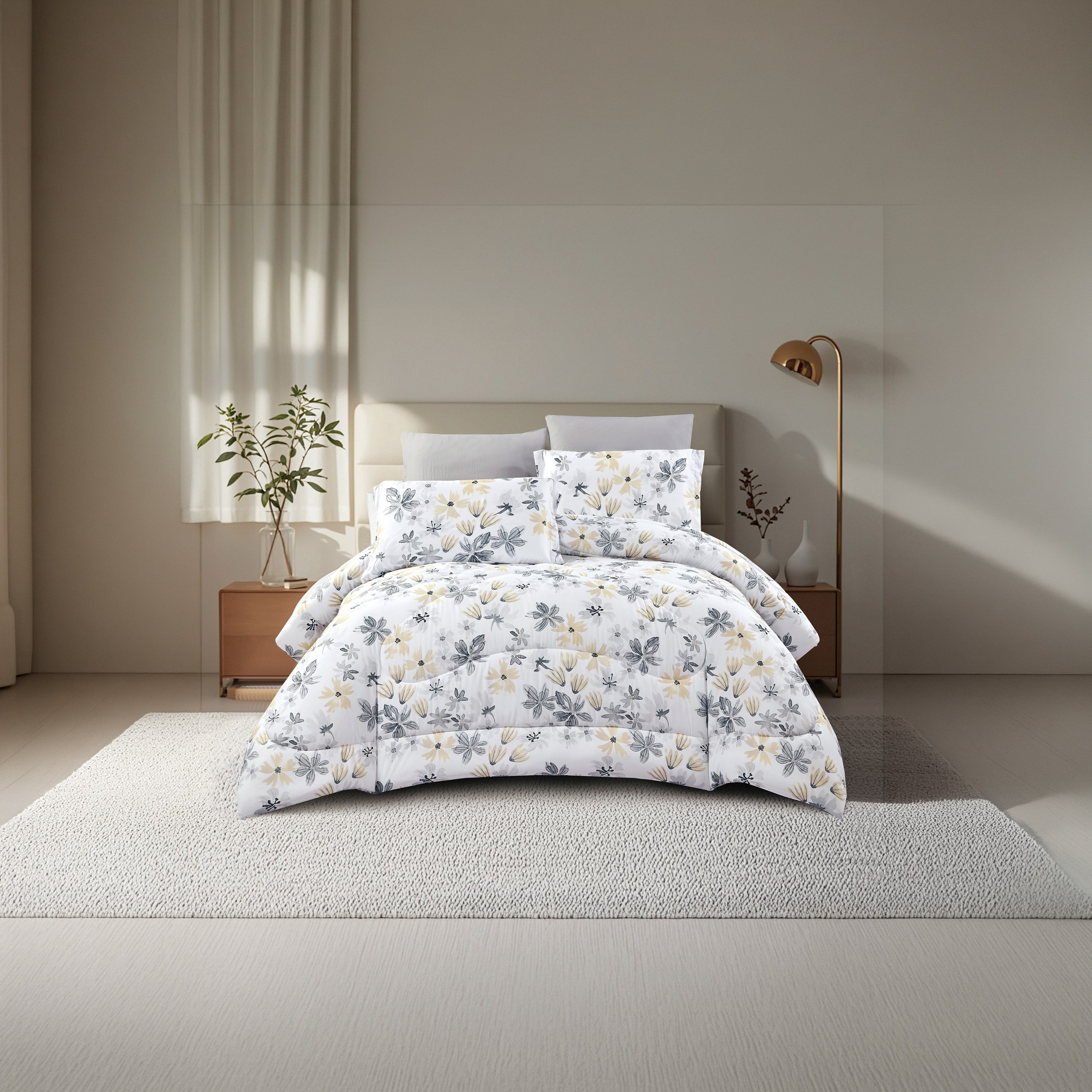 Lifestyle Queen Floral Print 4 Piece Reversible Comforter Set - 170x240cms-household-bedding-comfortersandbedspreads-comforters-image-1