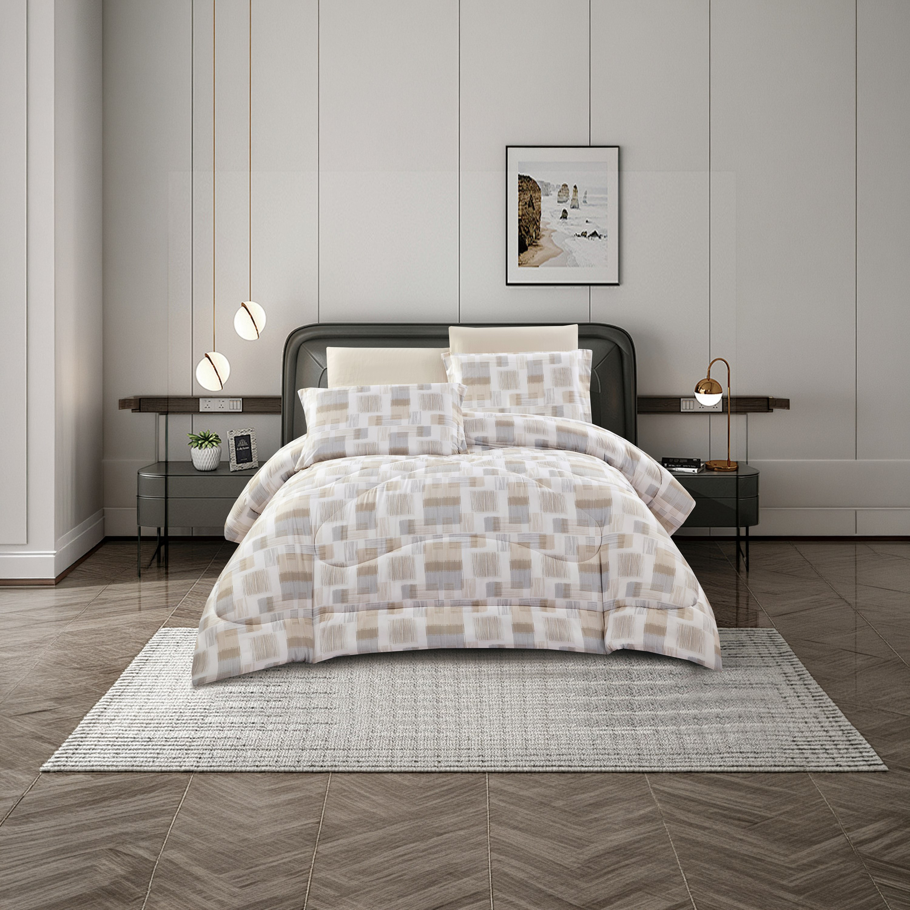 Lifestyle Queen Geometric 4 Piece Reversible Comforter Set -170x240cms-household-bedding-comfortersandbedspreads-comforters-image-1