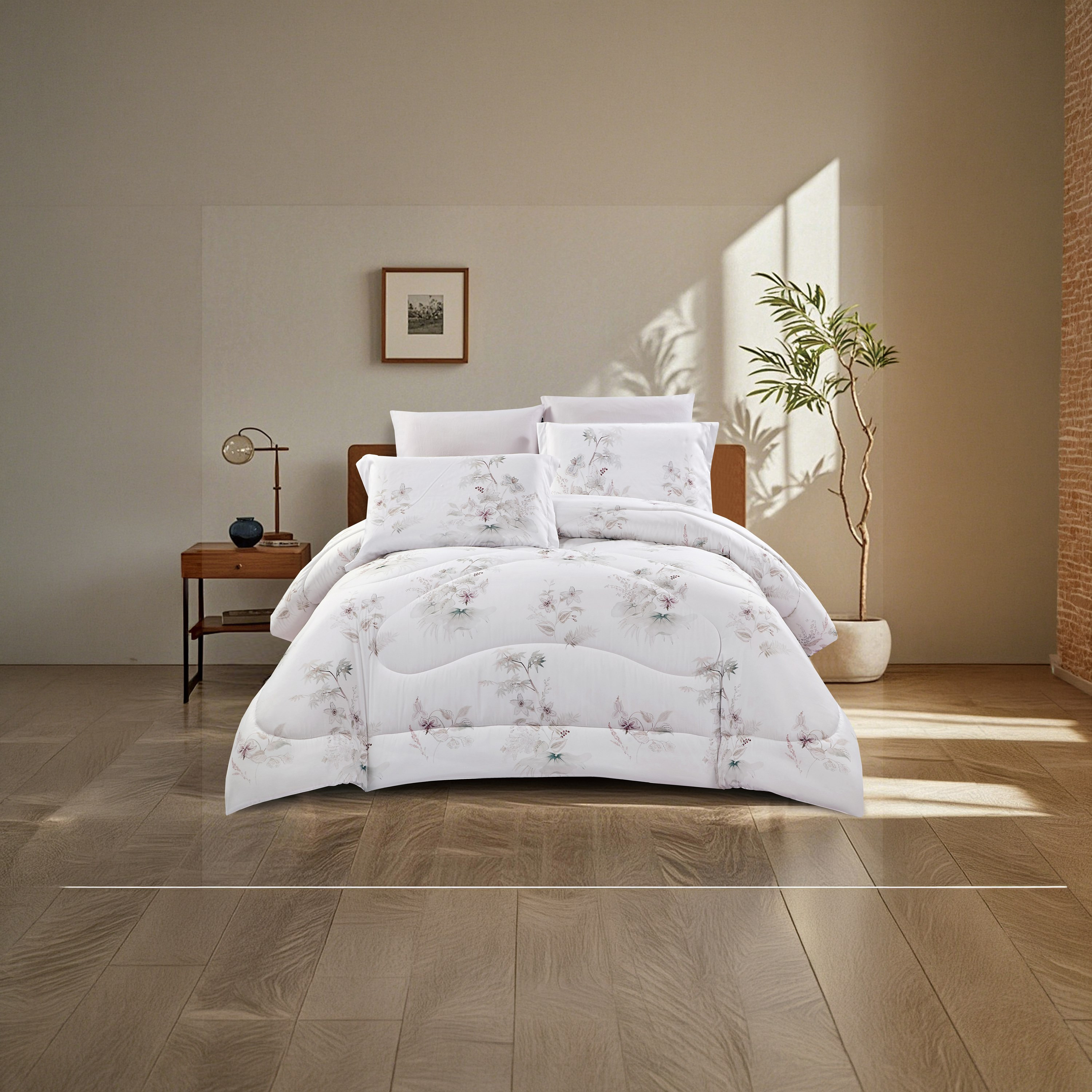 Lifestyle Queen Floral Print 4 Piece Reversible Comforter Set - 170x240cms-household-bedding-comfortersandbedspreads-comforters-image-1