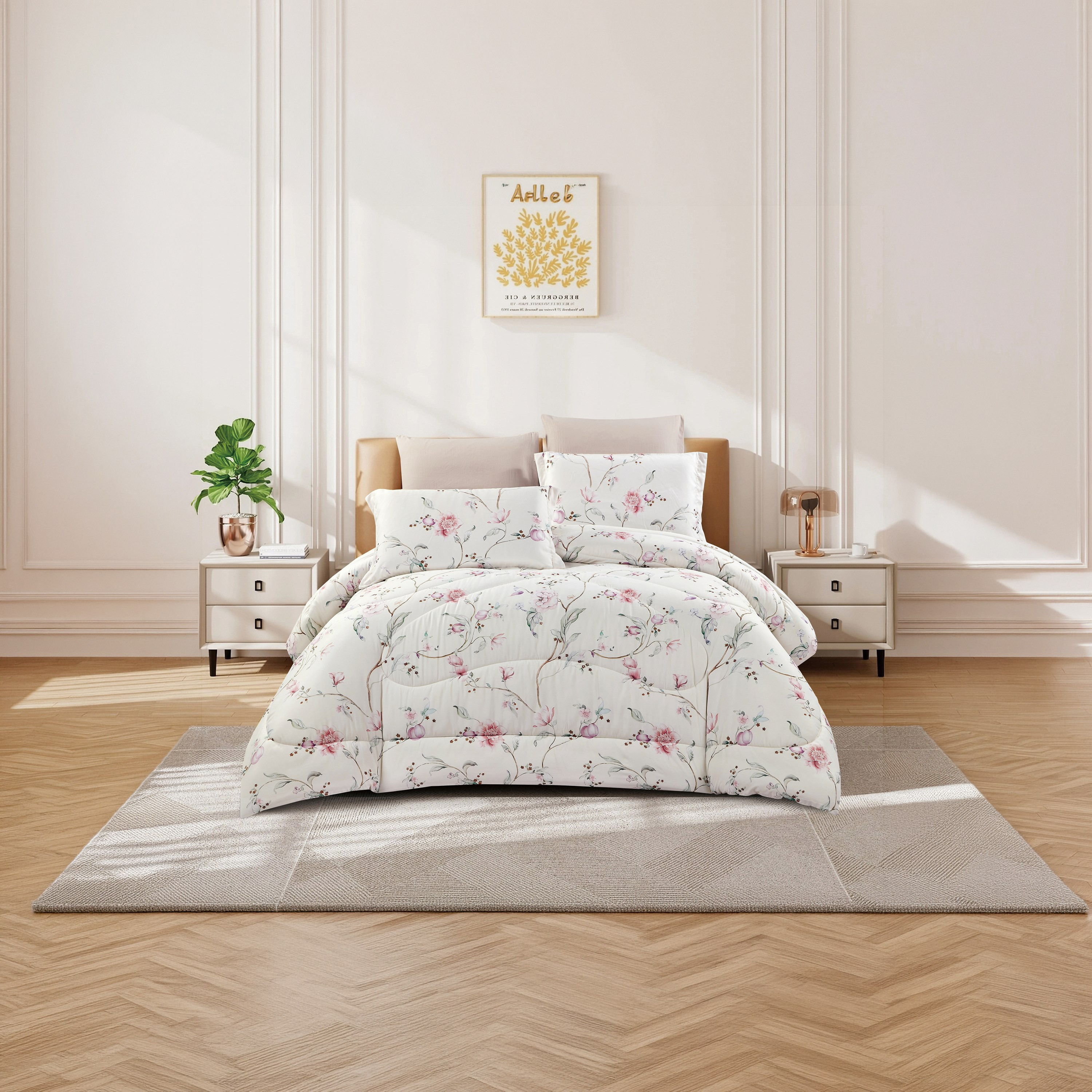 Lifestyle Queen Floral Print 4 Piece Reversible Comforter Set - 170x240cms-household-bedding-comfortersandbedspreads-comforters-image-1