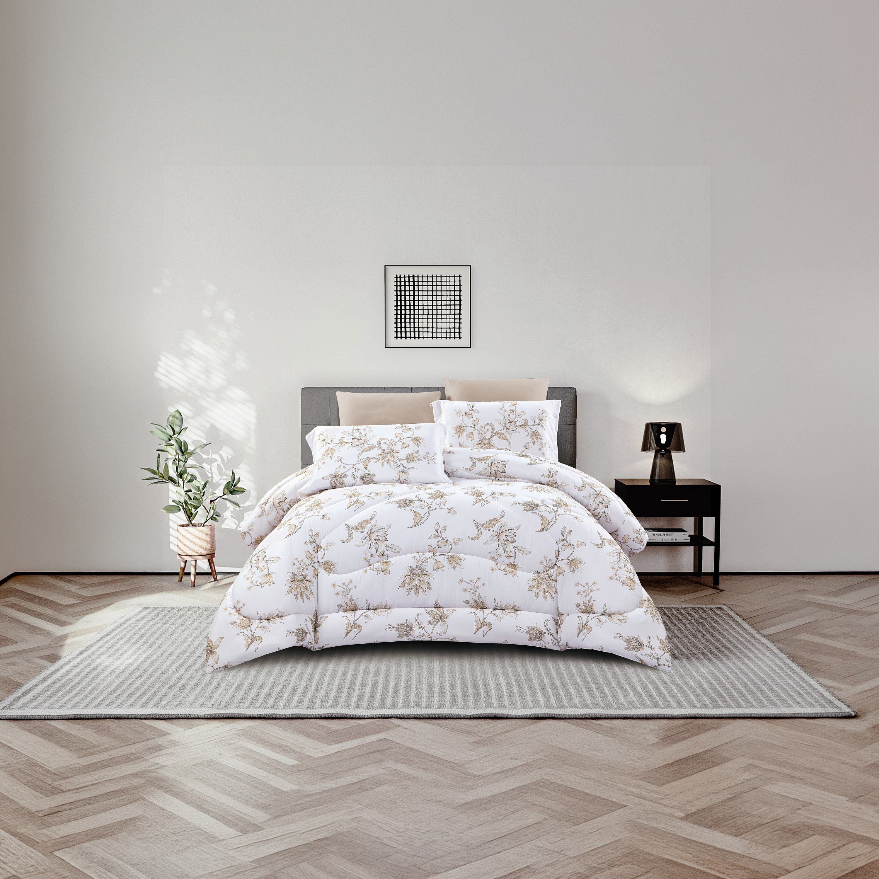 Lifestyle Queen Floral Print 4 Piece Reversible Comforter Set - 170x240cms-household-bedding-comfortersandbedspreads-comforters-image-1