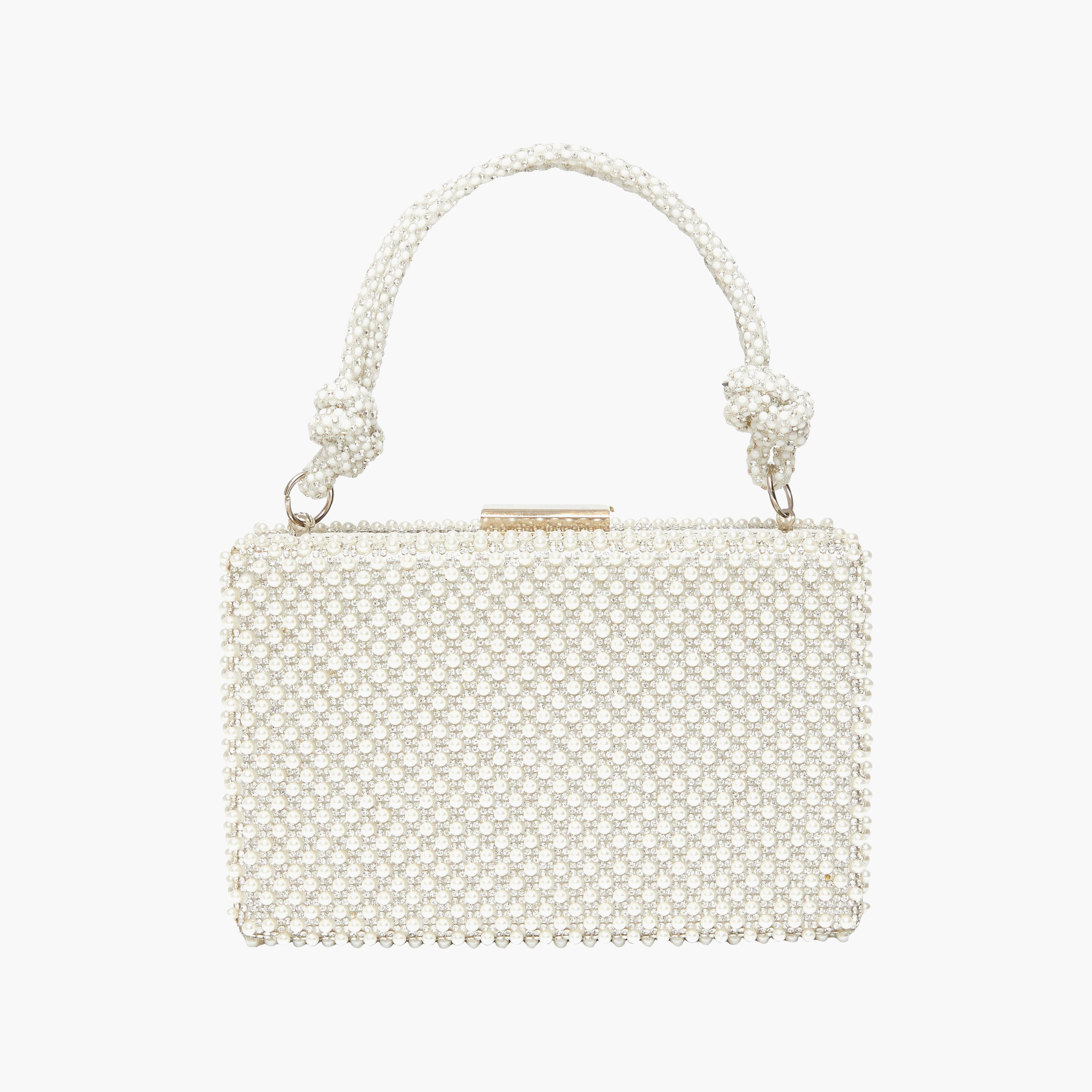 Quiz Embellished Top Handle Clutch Bag with Chain Strap | 18 X 5 X 12 CM-women-bagsandwallets-handbags-image-1