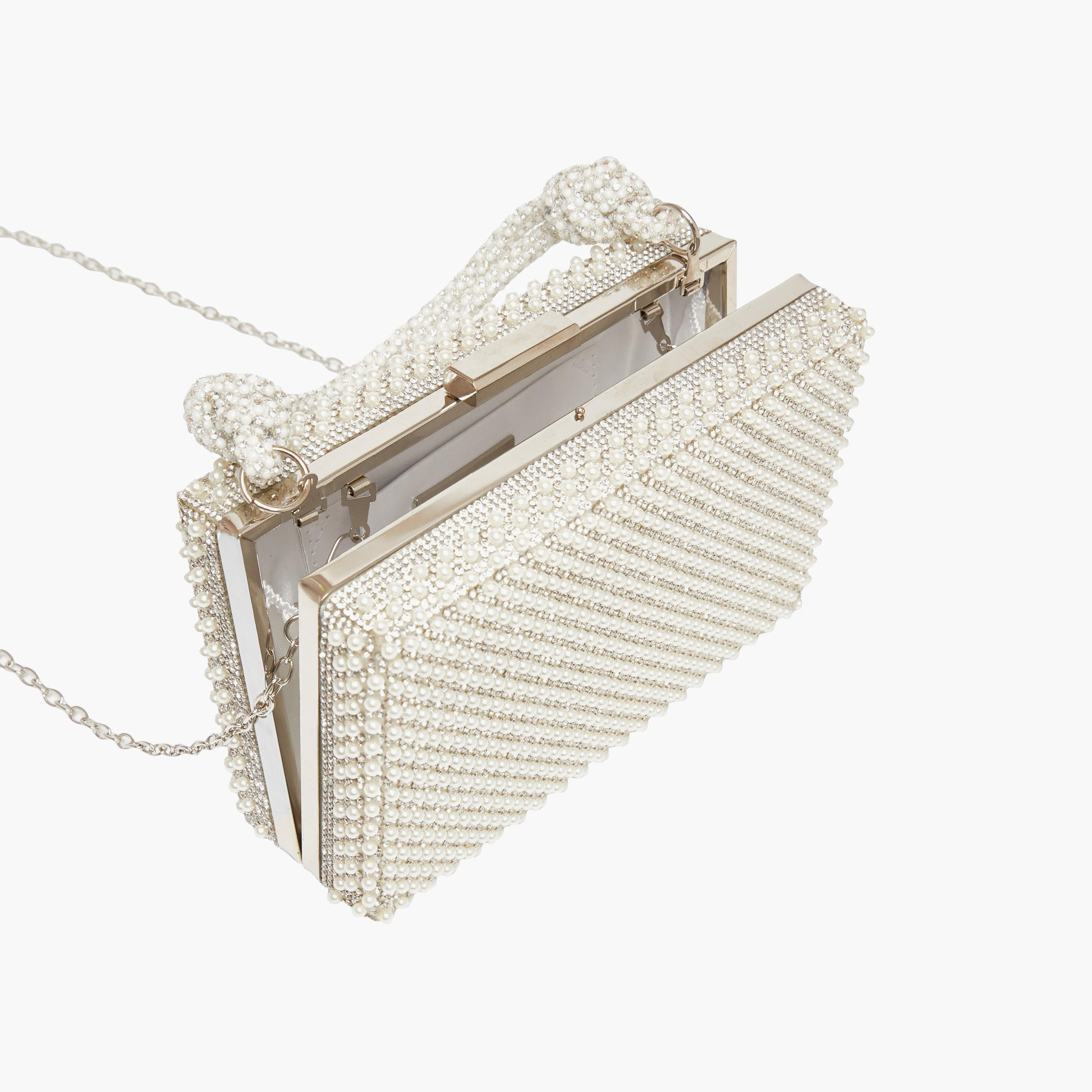 Quiz Embellished Top Handle Clutch Bag with Chain Strap | 18 X 5 X 12 CM-women-bagsandwallets-handbags-image-2