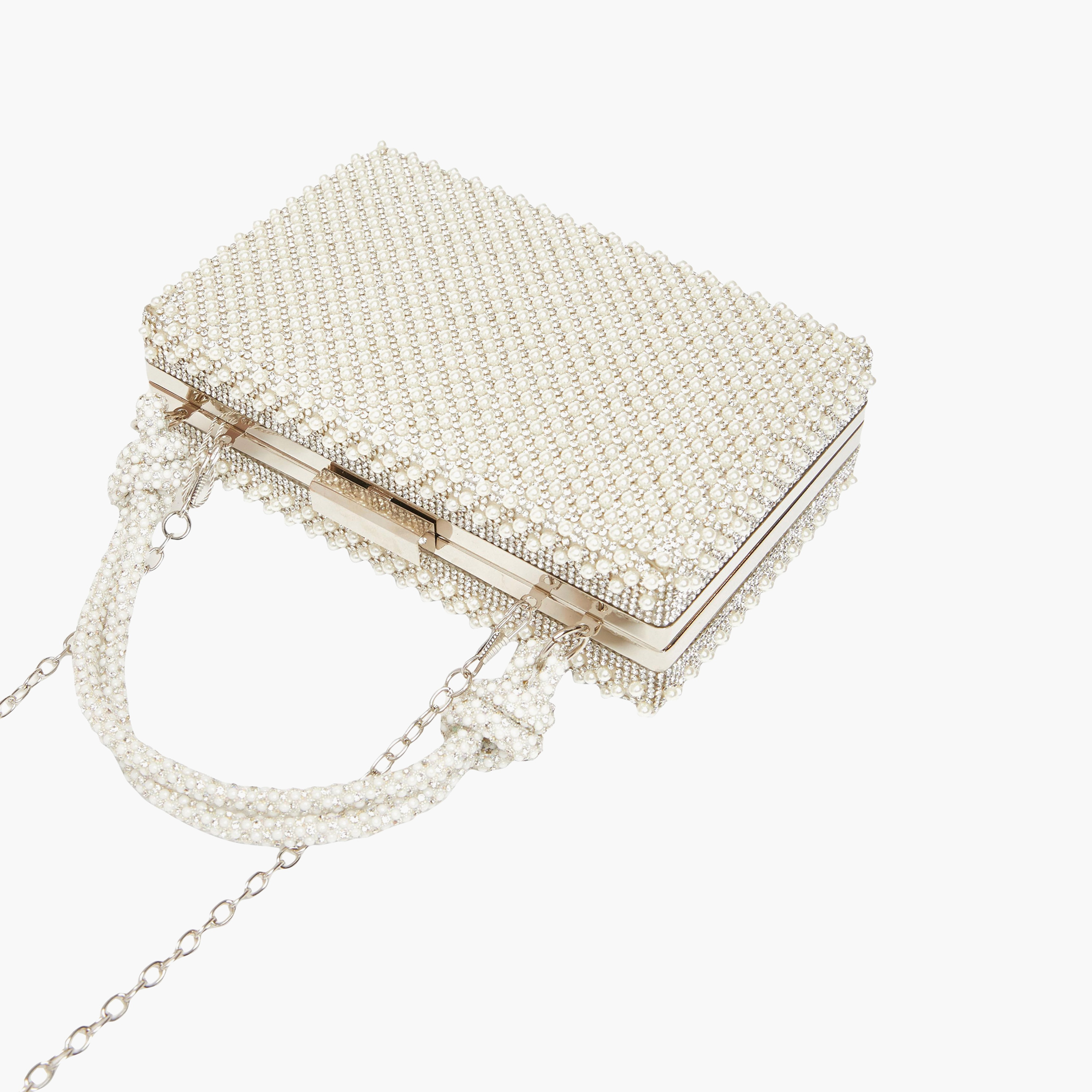 Quiz Embellished Top Handle Clutch Bag with Chain Strap | 18 X 5 X 12 CM-women-bagsandwallets-handbags-image-3