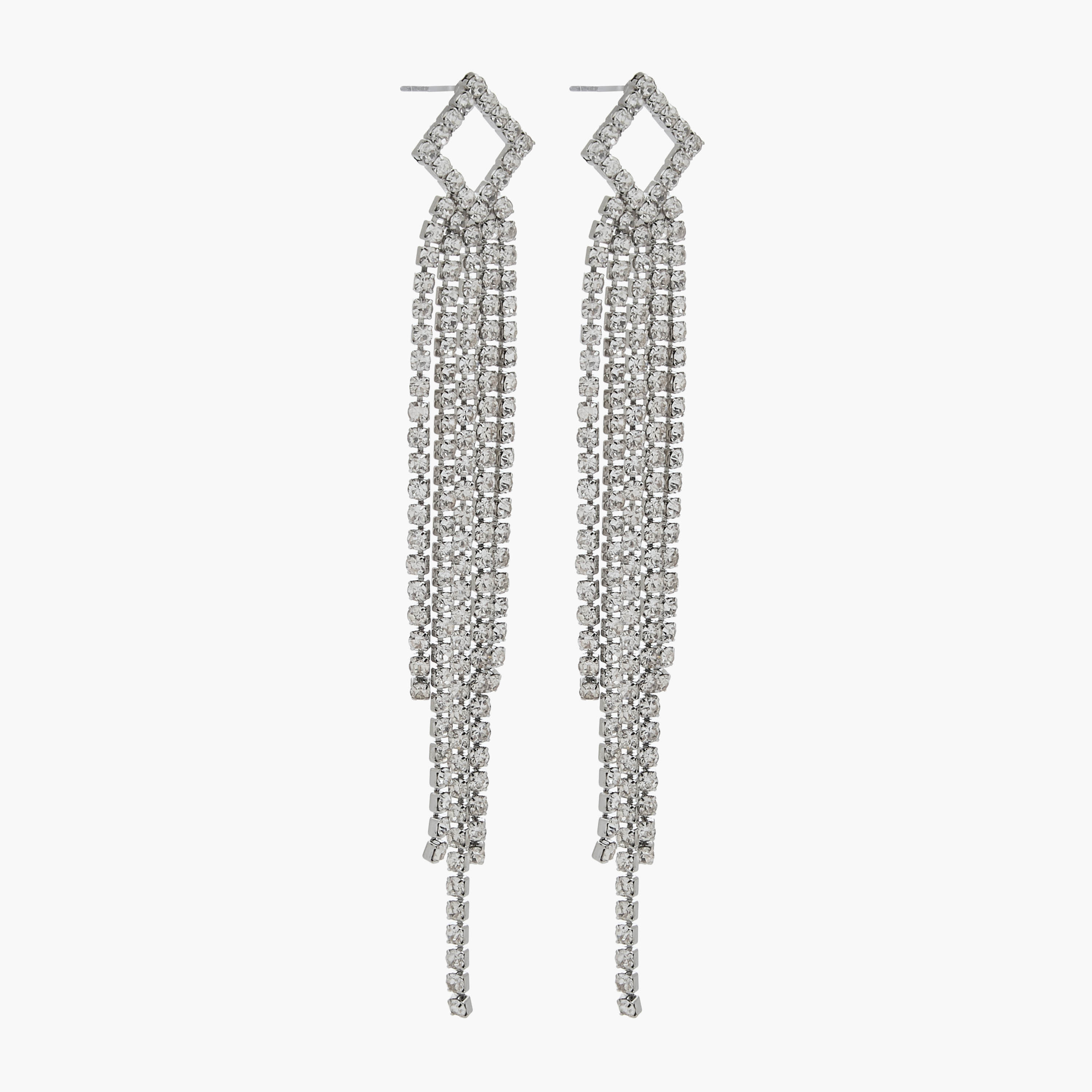 Silver Tone Embellished Dangling Earrings with Pushback Closure-women-watchesandjewellery-jewellery-earrings-image-2
