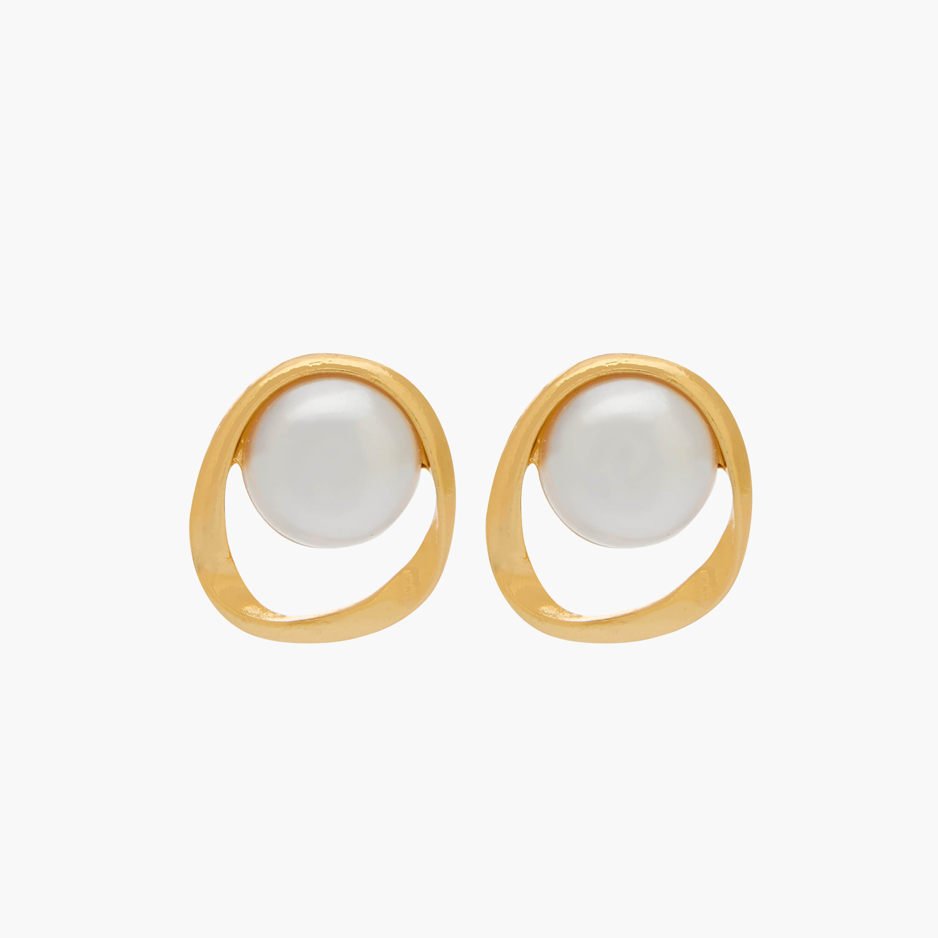 Gold Tone Pearl Stud Earrings with Pushback Closure-women-watchesandjewellery-jewellery-earrings-image-1