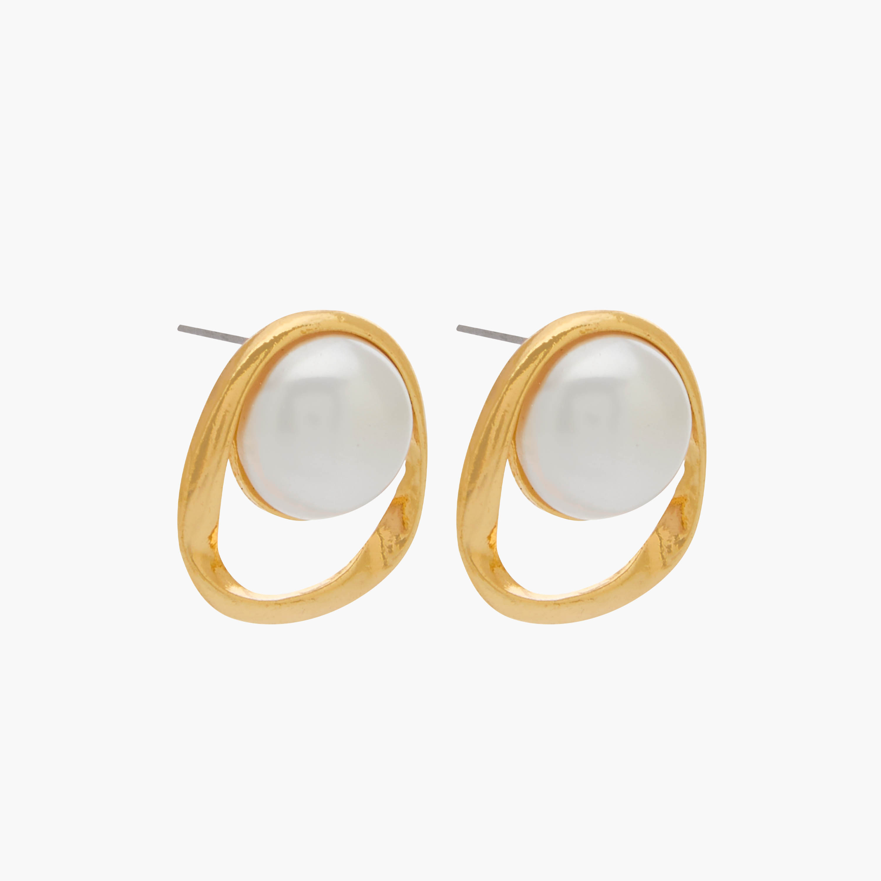 Gold Tone Pearl Stud Earrings with Pushback Closure-women-watchesandjewellery-jewellery-earrings-image-2