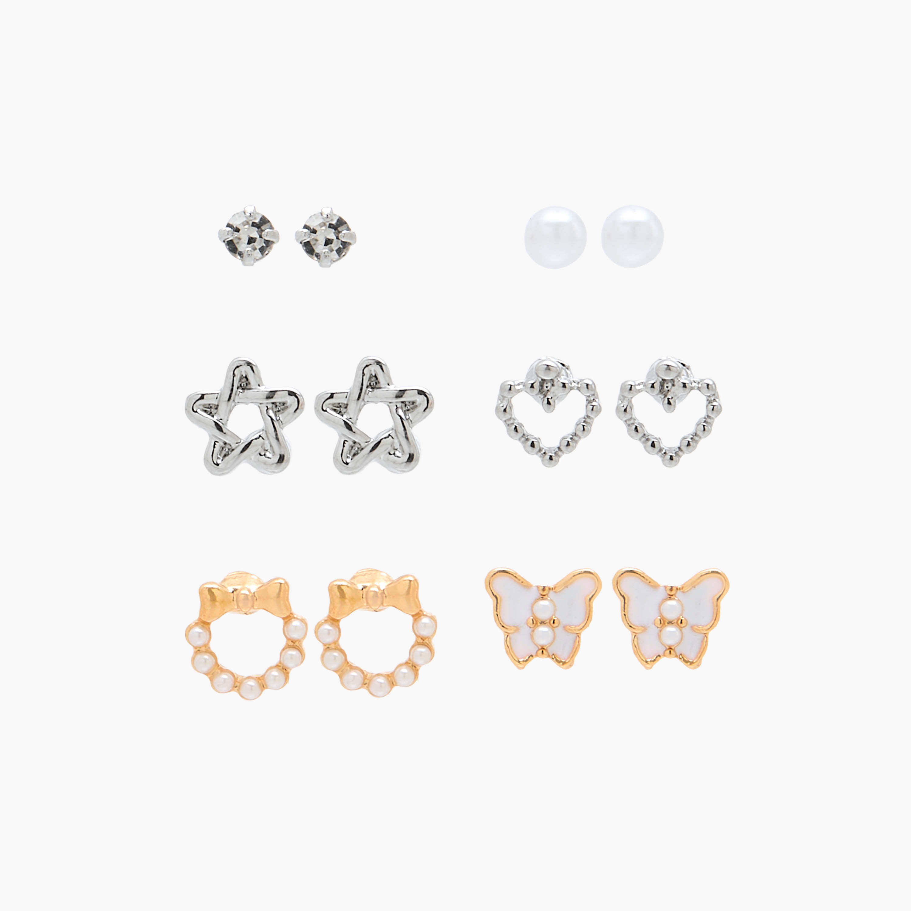 Pack of 6 Gold Tone Stud Earrings with Pushback Closure-women-watchesandjewellery-jewellery-earrings-image-1