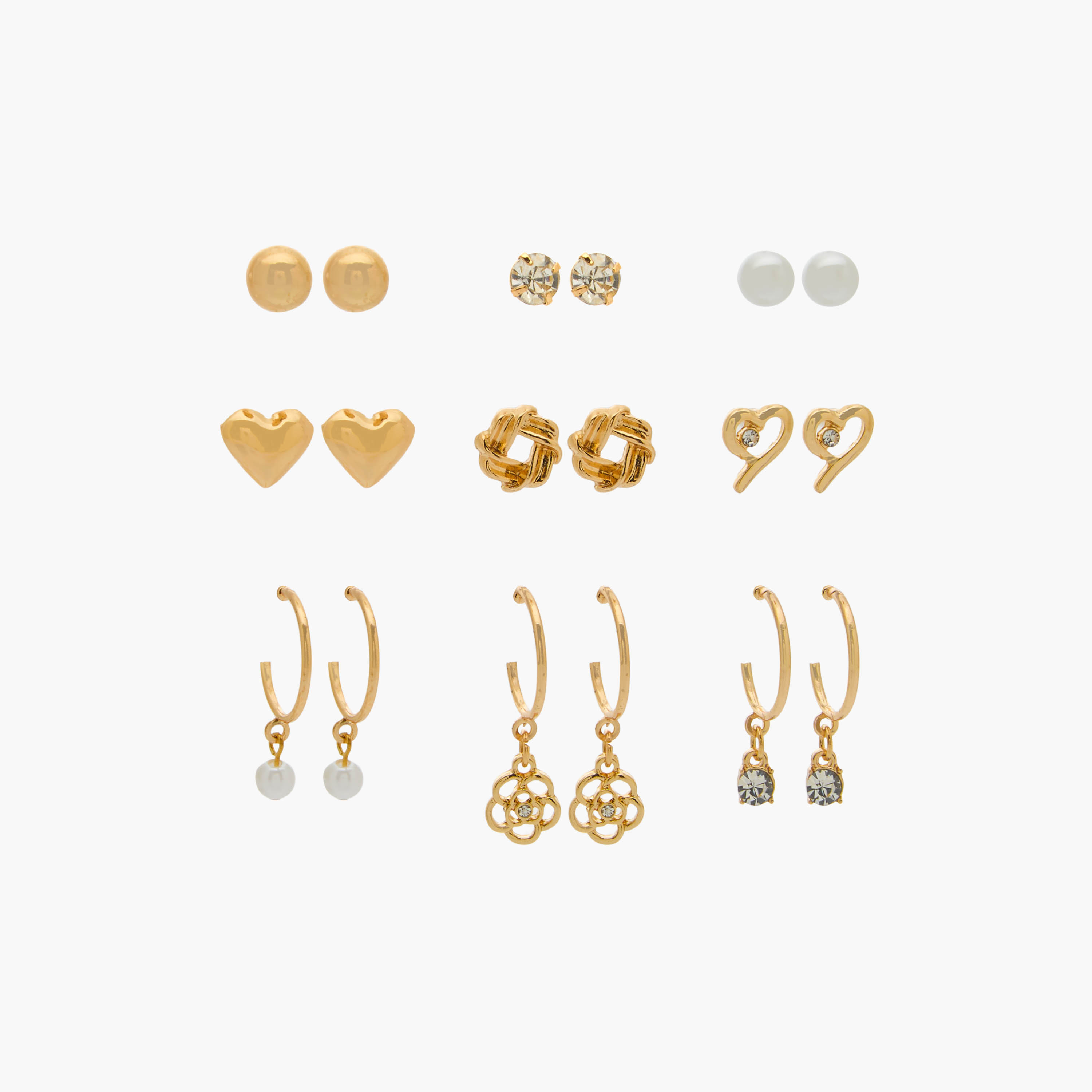 Pack of 9 Gold Tone Assorted Earrings with Pushback Closure-women-watchesandjewellery-jewellery-earrings-image-1