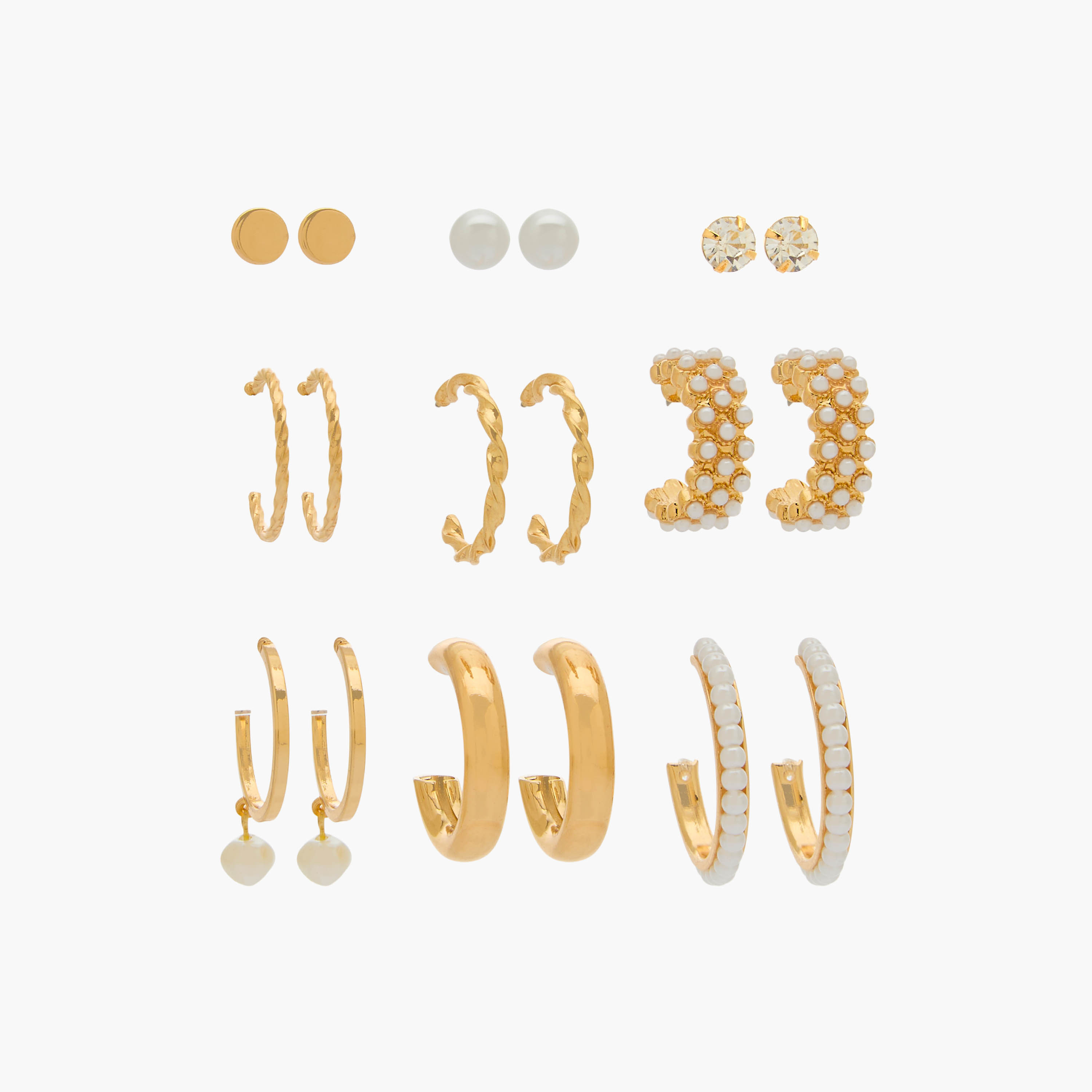 Pack of 9 Gold Tone Assorted Earrings with Pushback Closure-women-watchesandjewellery-jewellery-earrings-image-1