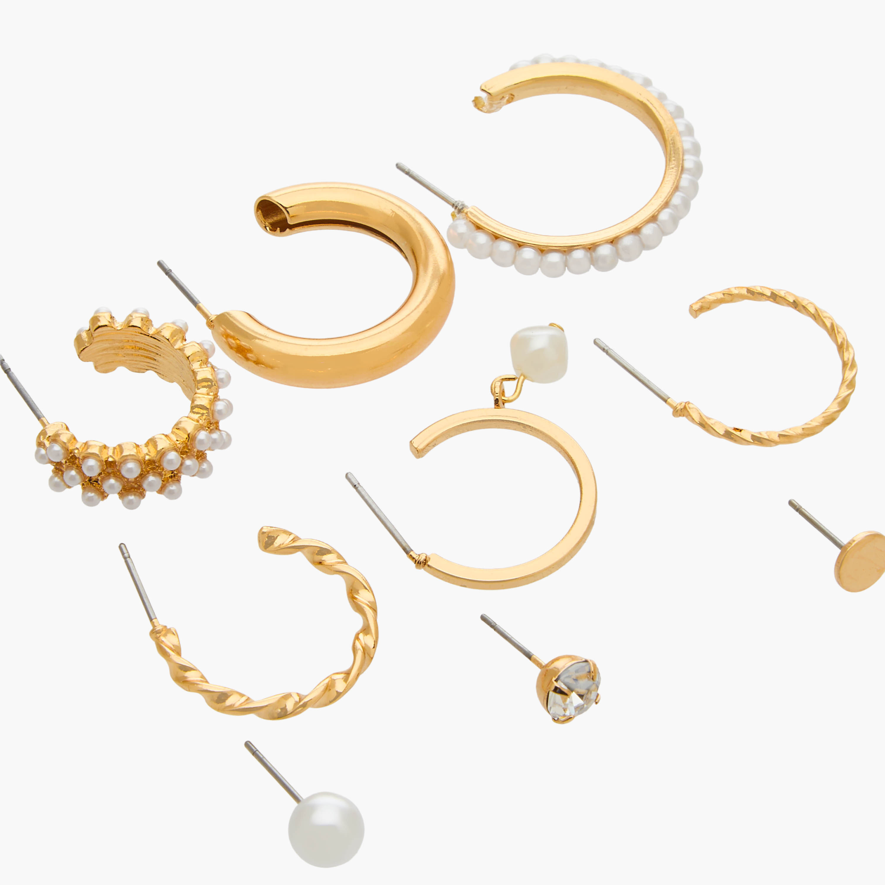 Pack of 9 Gold Tone Assorted Earrings with Pushback Closure-women-watchesandjewellery-jewellery-earrings-image-3