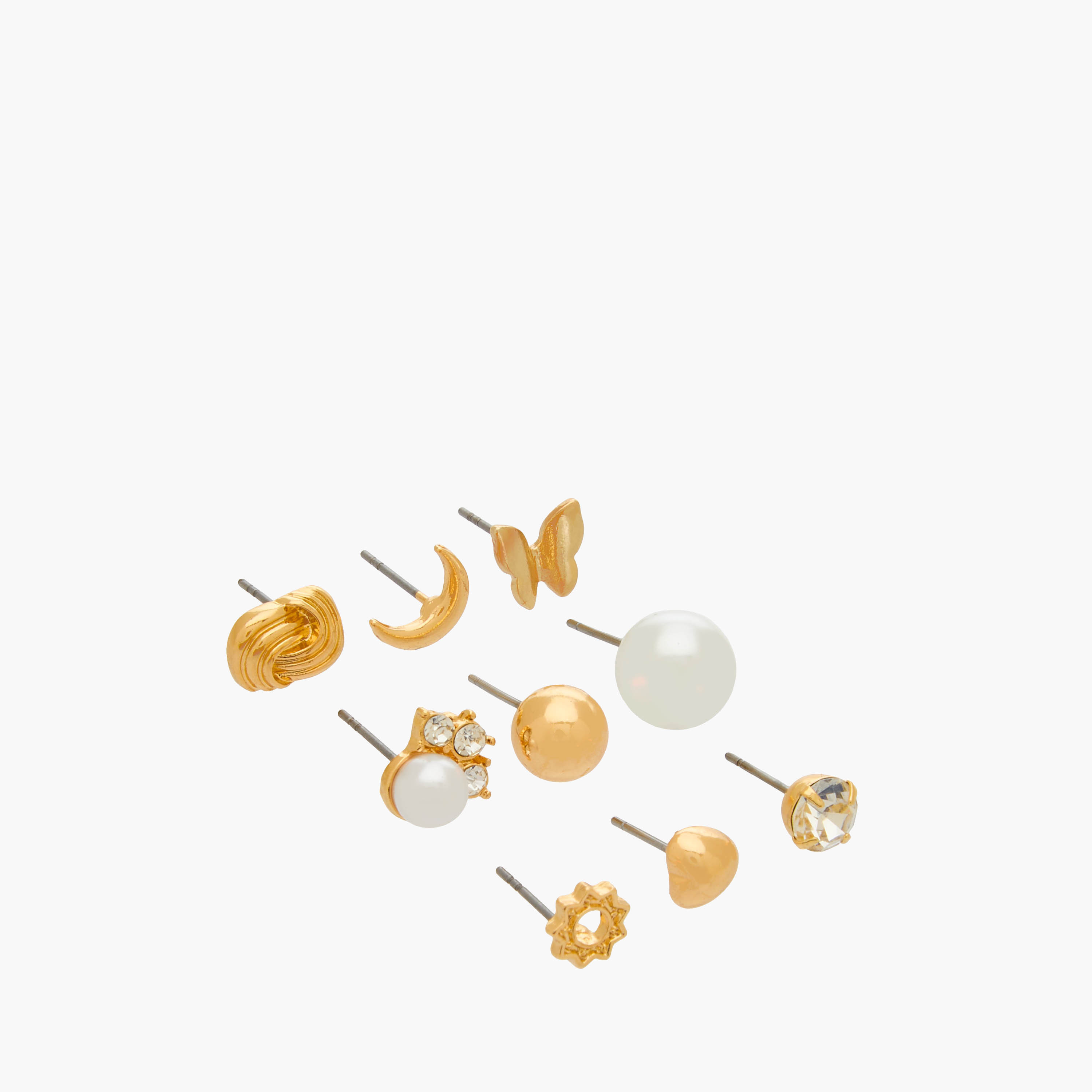 Pack of 9 Gold Tone Stud Earrings with Pushback Closure-women-watchesandjewellery-jewellery-earrings-image-2